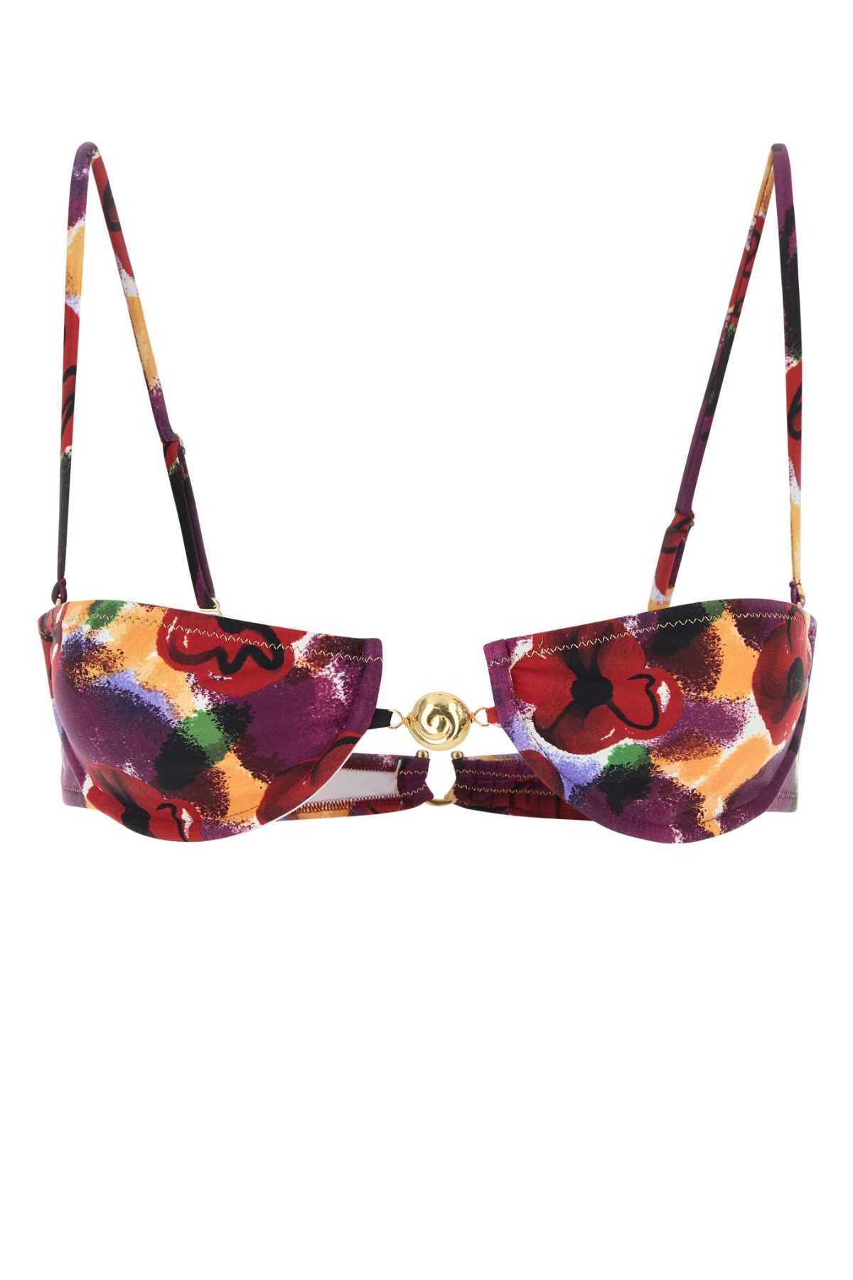 REINA OLGA Printed Stretch Nylon Mini Bikini Top