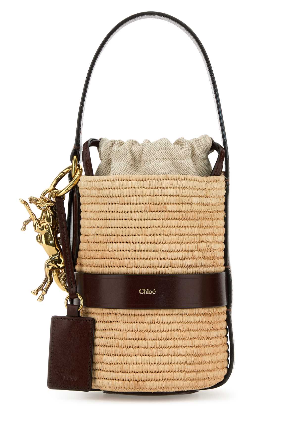 CHLOE Mini Two-tone Raffia and Leather Bucket Handbag
