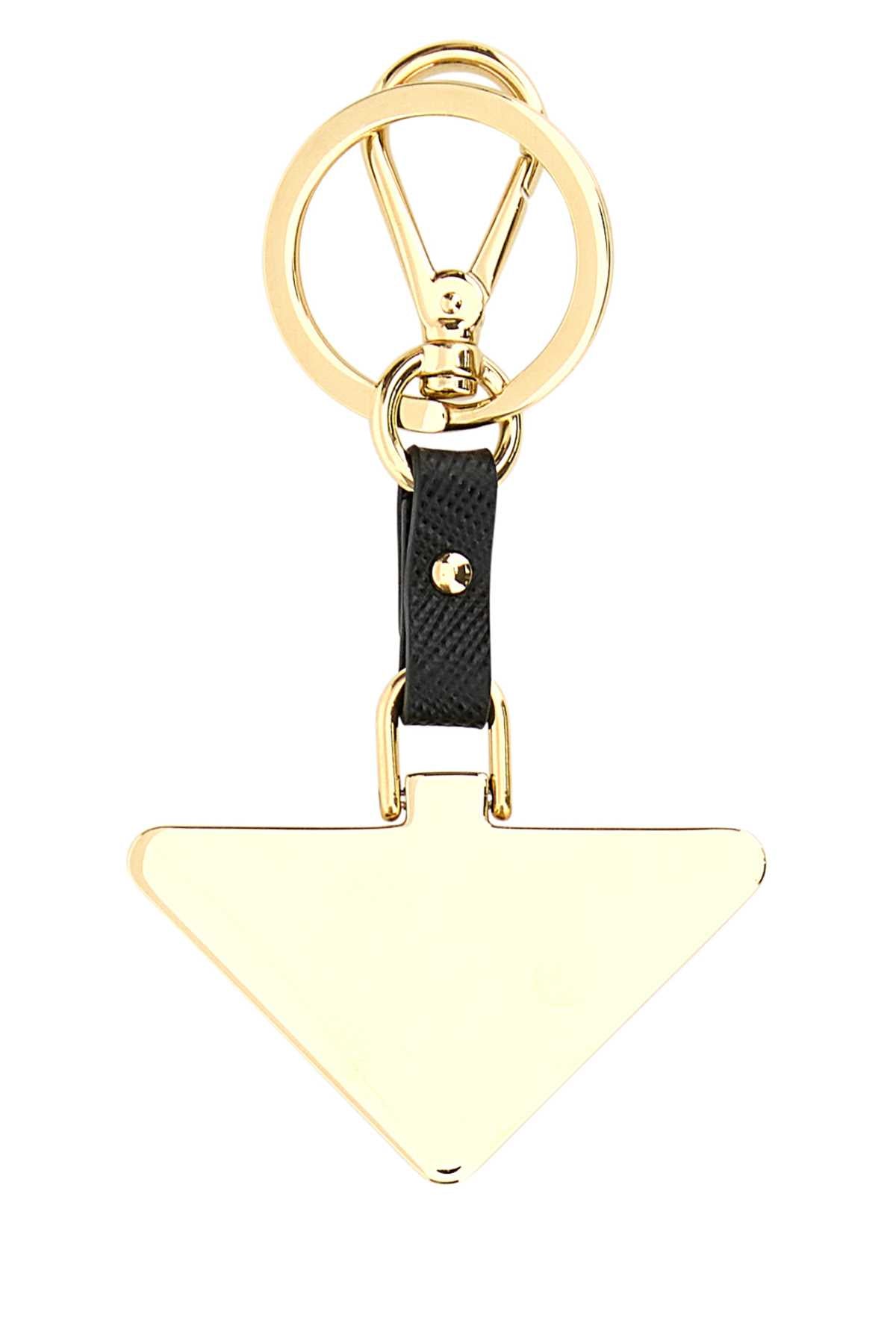 PRADA Two-Tone Metal and Leather Key Ring - 6 cm x 10.5 cm