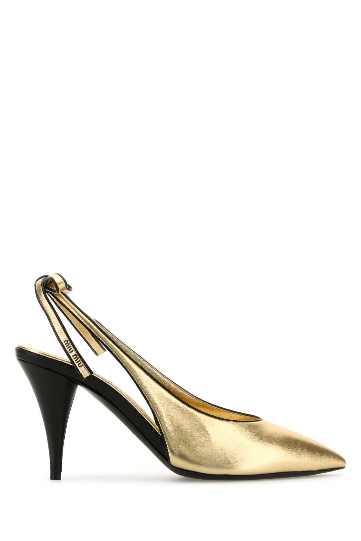 MIU MIU Elegant Gold Leather Pumps with 9 cm Heel Height