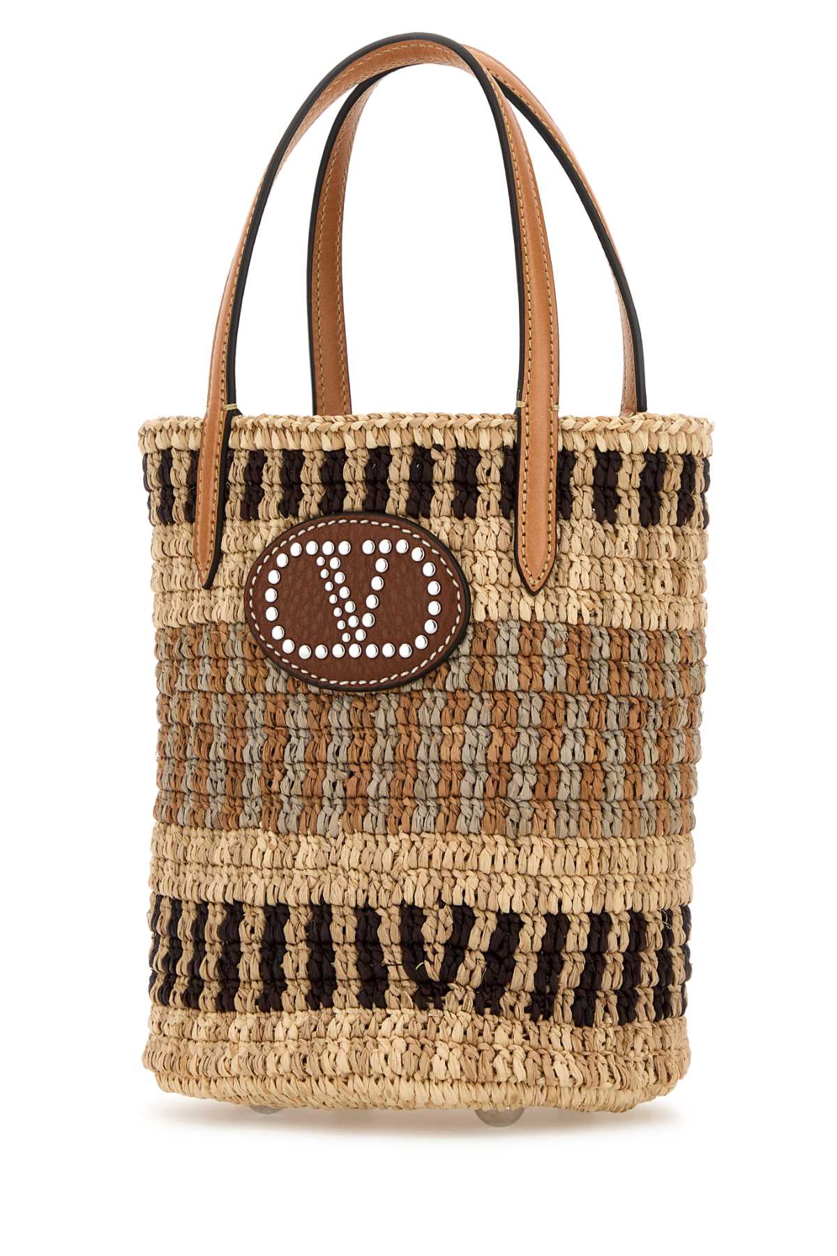 VALENTINO GARAVANI Embroidered Raffia Bucket Handbag - 18 cm x 20 cm x 15 cm