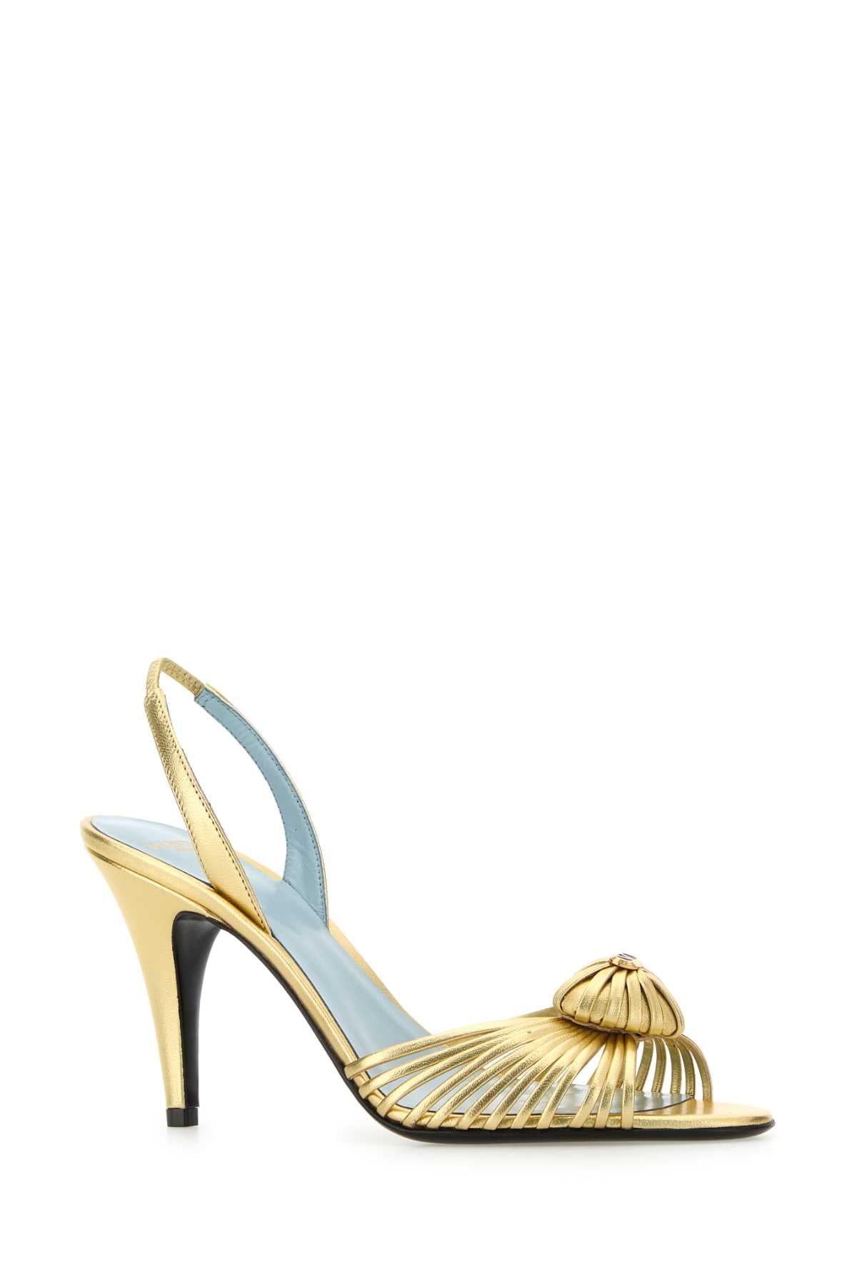 VALENTINO GARAVANI Elegant Gold Leather Royal Sandals - 8.5 cm Heel Height