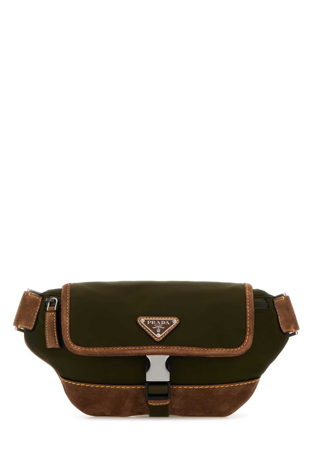PRADA Two-tone Re-Nylon and Suede Belt Handbag (19 cm x 17 cm x 5 cm)