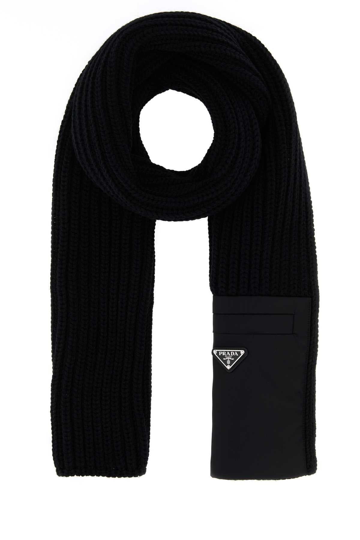 PRADA Essential Black Wool Scarf - 160cm x 20cm