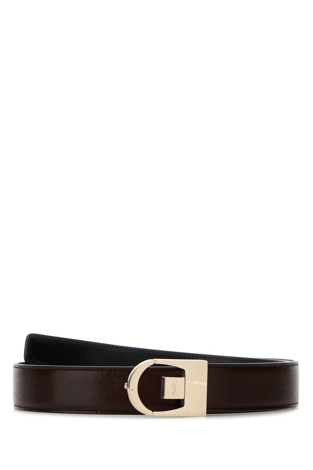 SAINT LAURENT Reversible Leather Belt - 3 cm Height