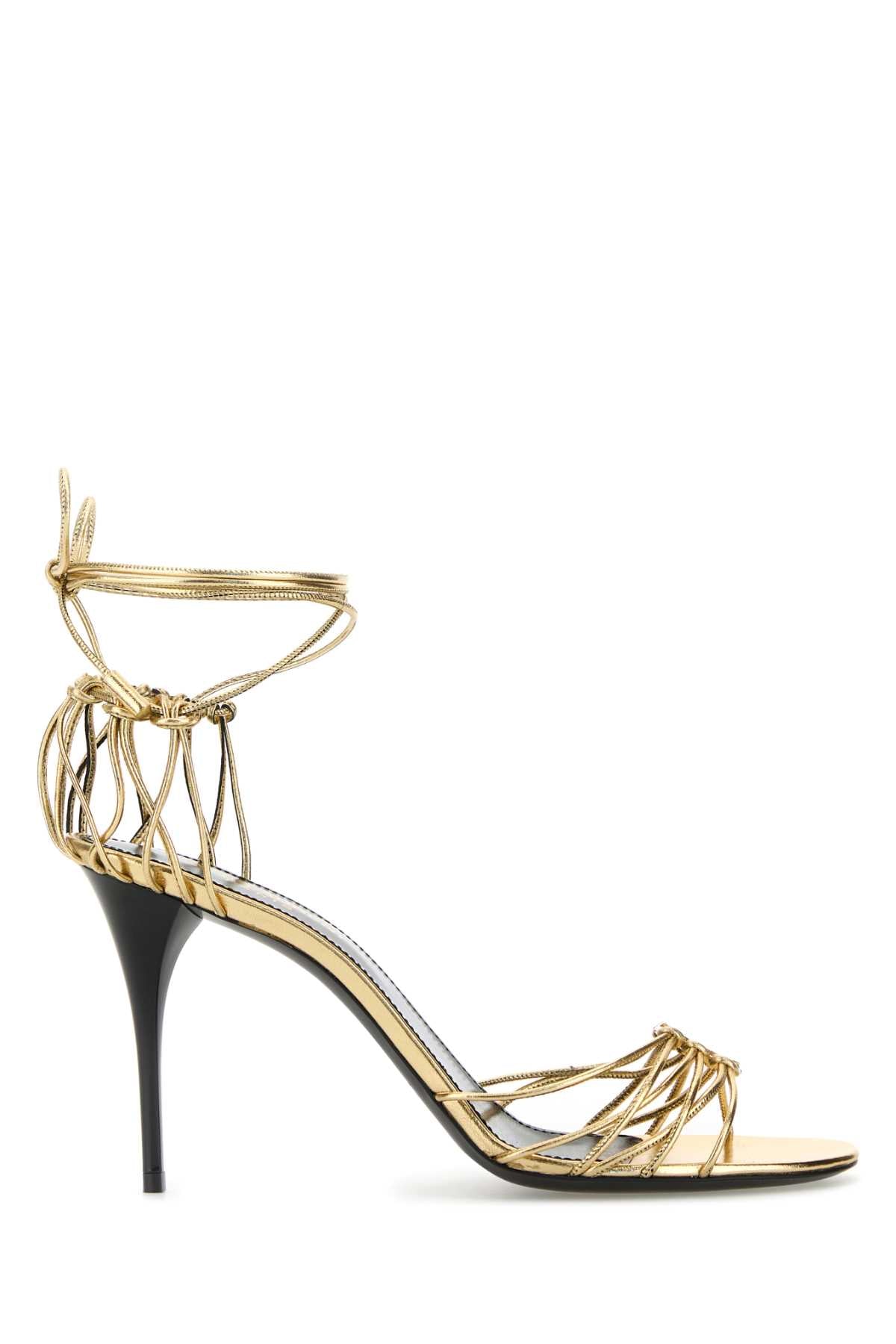 SAINT LAURENT Gold Leather Babylone Sandals with 9 cm Heel Height