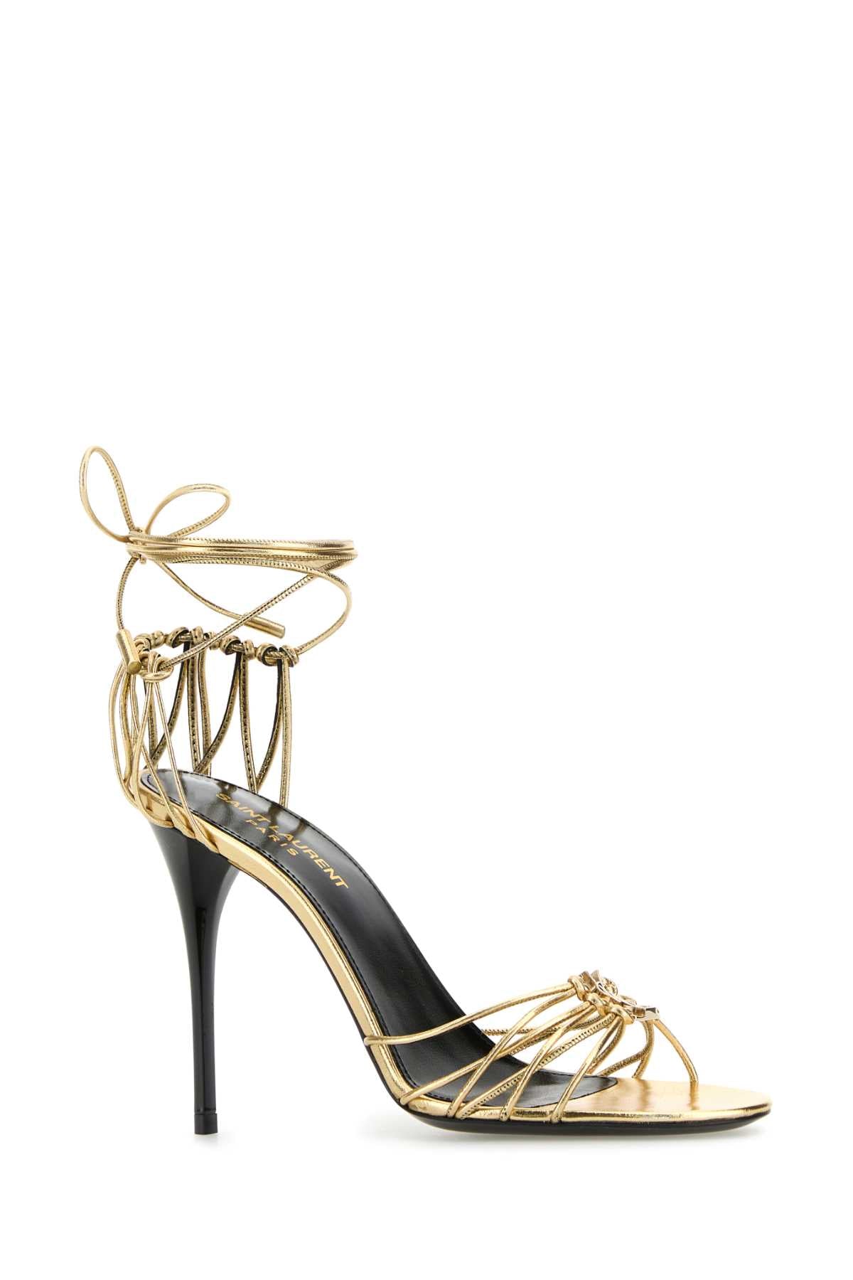 SAINT LAURENT Gold Leather Babylone Sandals with 9 cm Heel Height