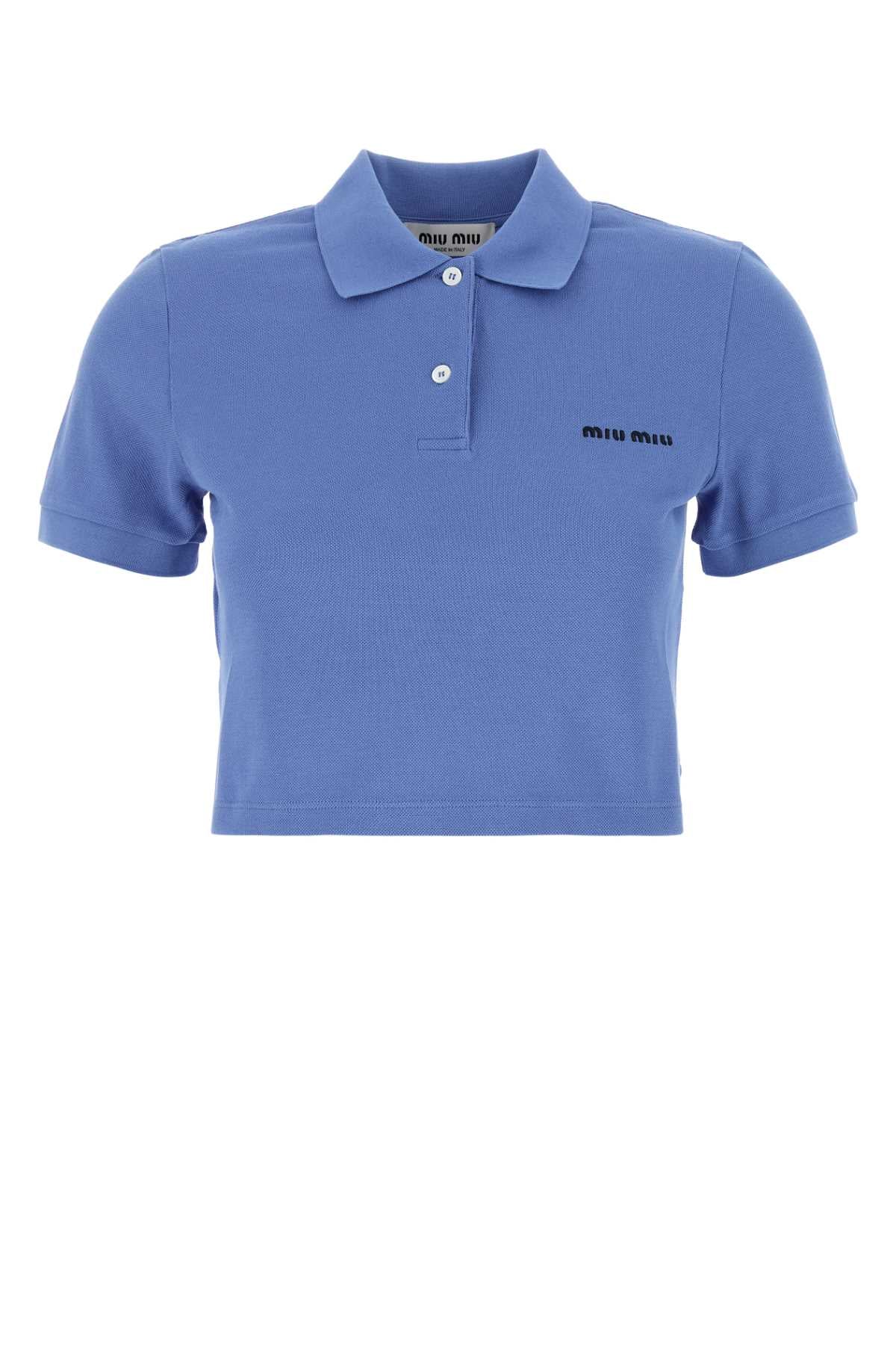 MIU MIU Piquet Polo Shirt for Women - Light Blue