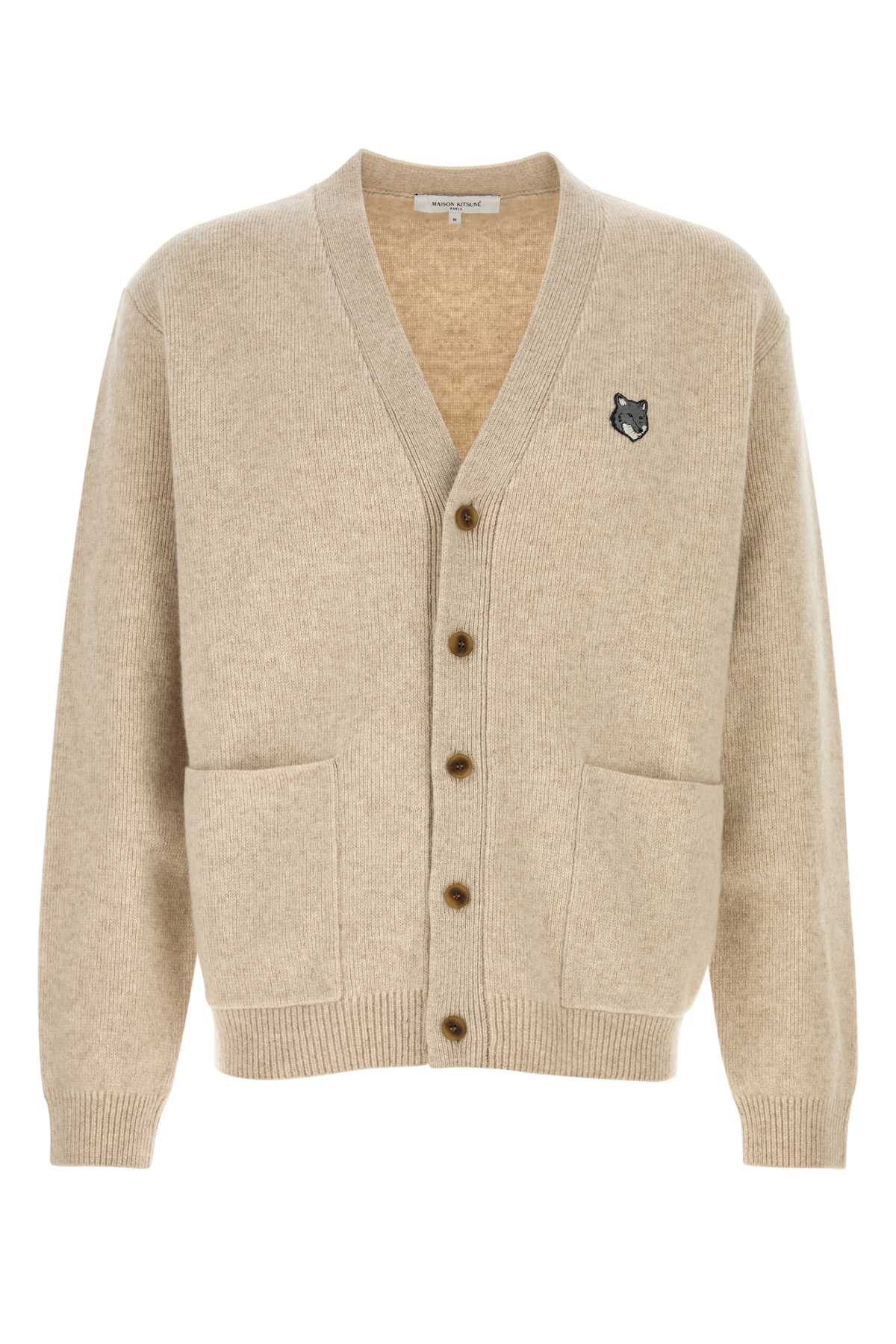 MAISON KITSUNE Men's Sand Wool Cardigan