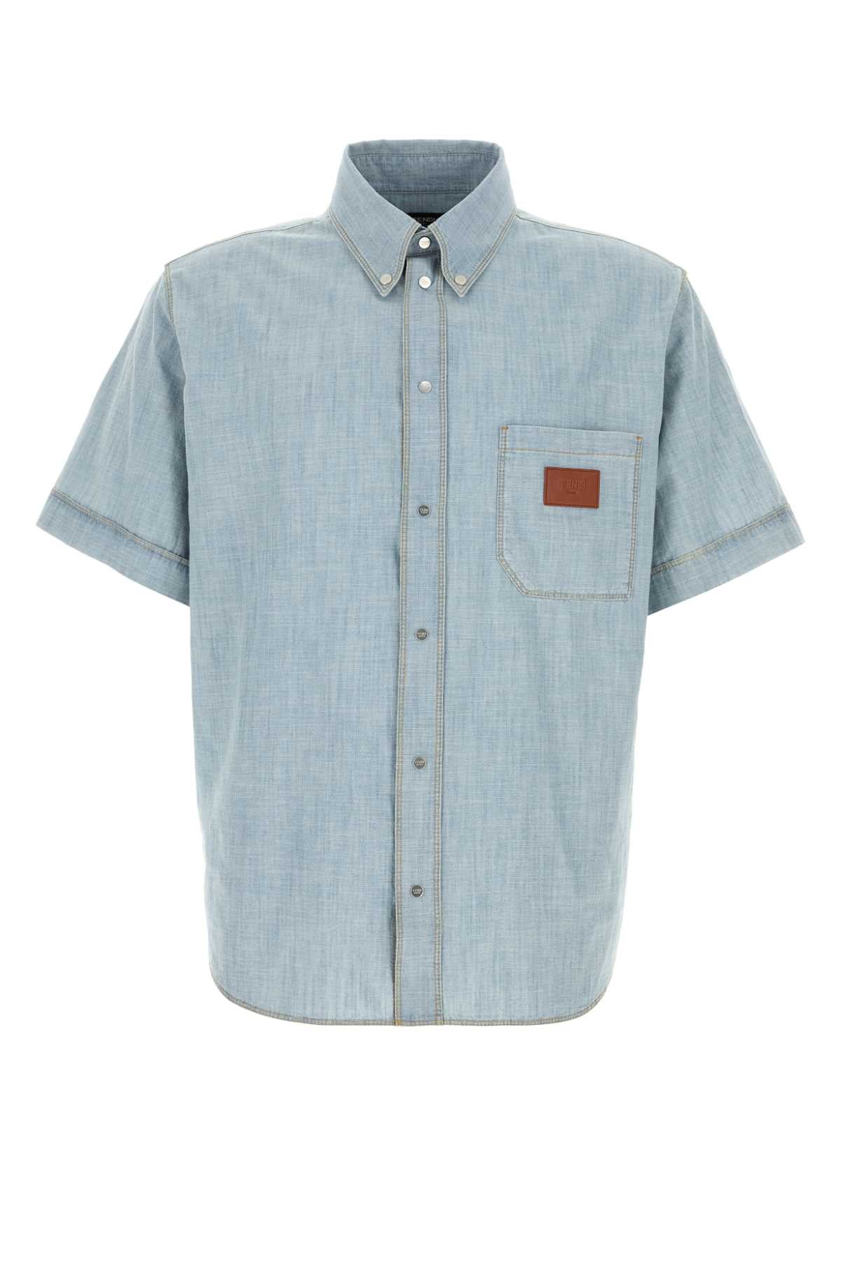 FENDI Light Blue Chambray Shirt for Men