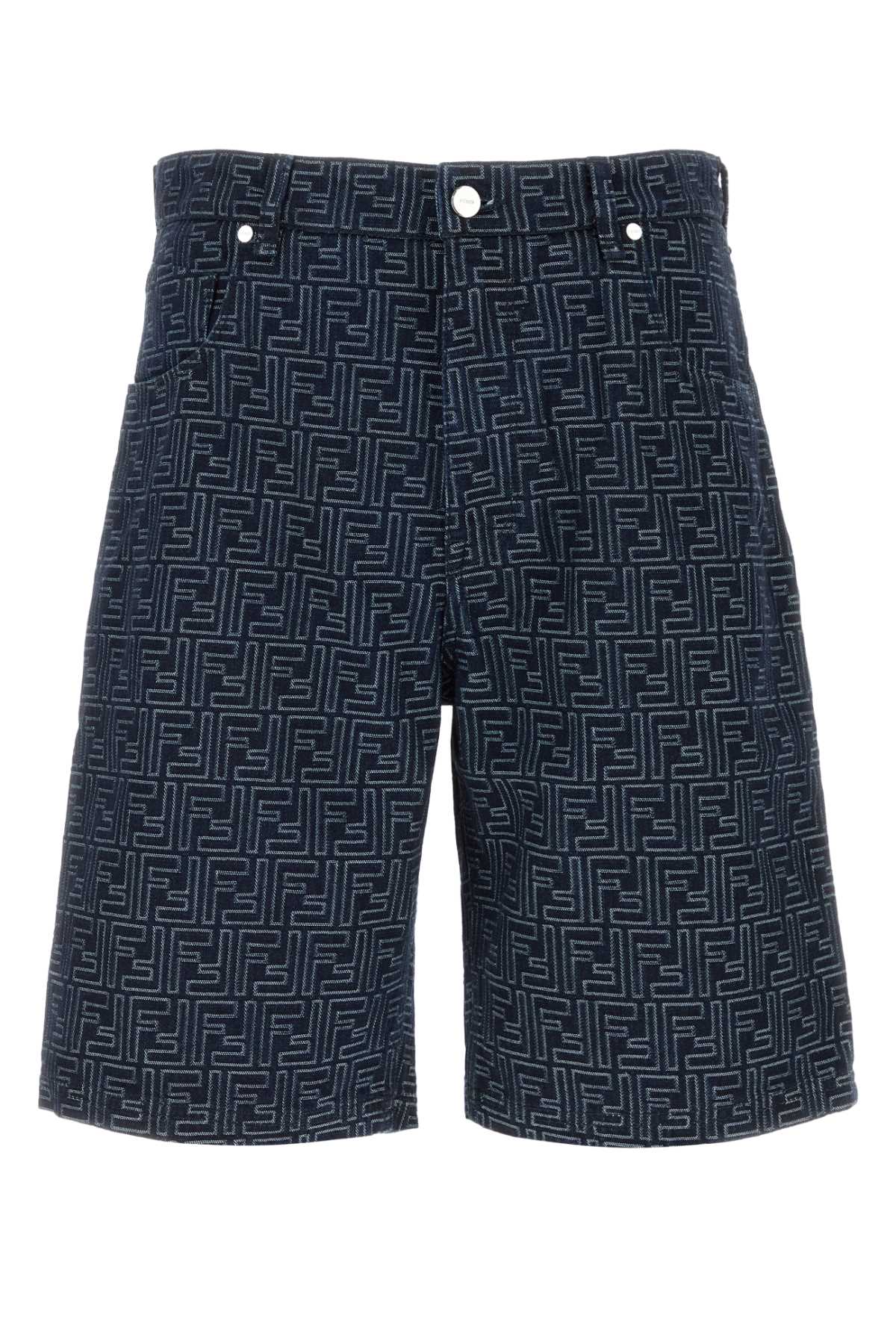 FENDI Embroidered Denim Bermuda Shorts