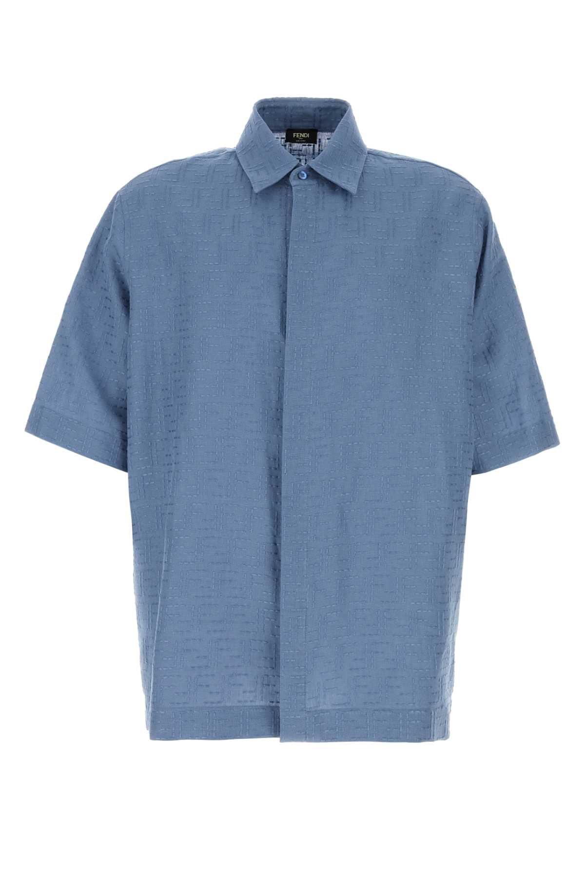 FENDI Light Blue Linen Blend Shirt for Men