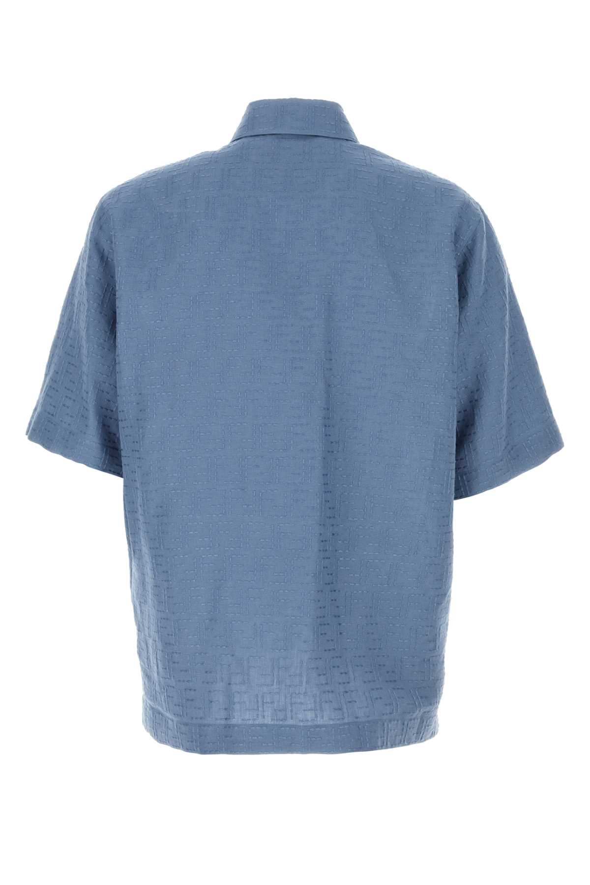 FENDI Light Blue Linen Blend Shirt for Men