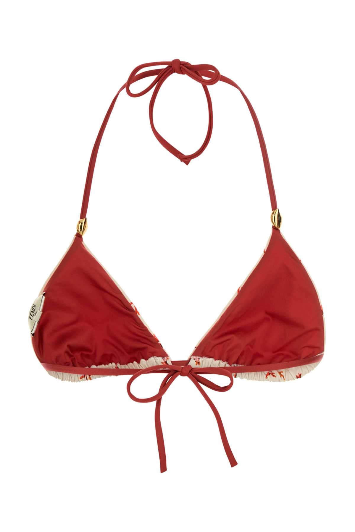 FENDI Printed Stretch Nylon Bikini Top - Women's Swimwear