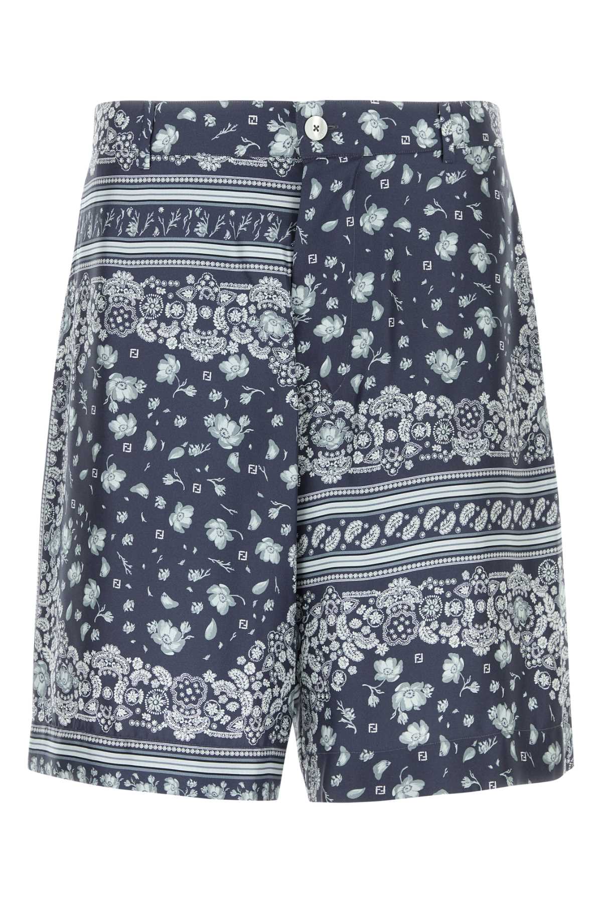 FENDI Printed Silk Bermuda Shorts