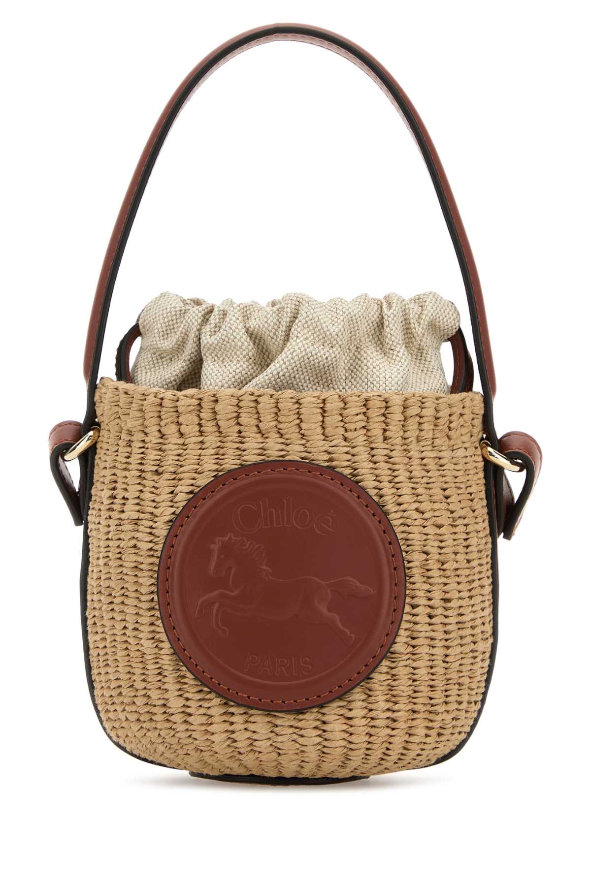 CHLOE Mini Raffia Horse Medal Bucket Handbag