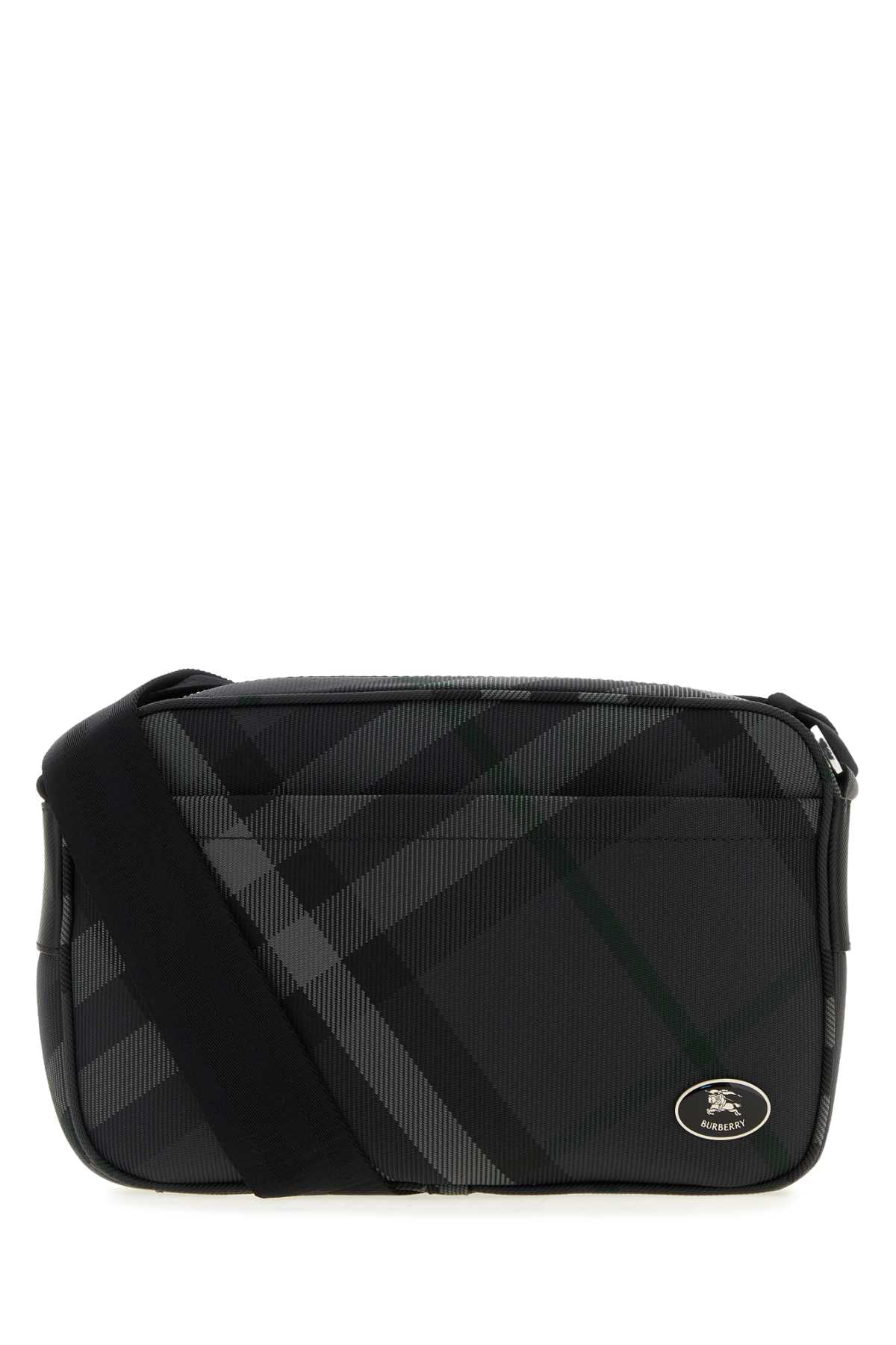 BURBERRY Embroidered Canvas Grid Crossbody Handbag - 26 cm x 17 cm