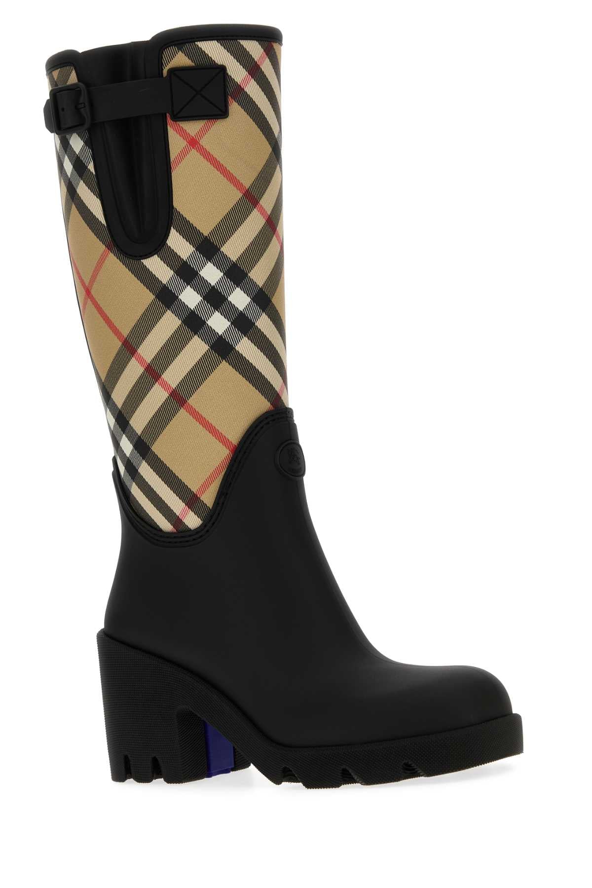 BURBERRY Embroidered Canvas and Rubber Boots with 8 cm Heel Height