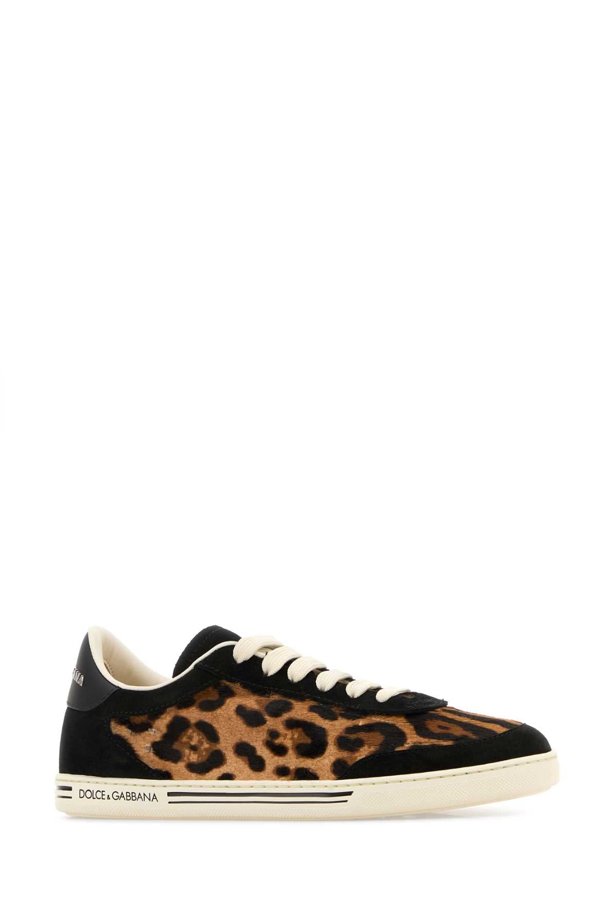 DOLCE & GABBANA Animal Print 100% Leather Saint Tropez Light Sneakers for Women