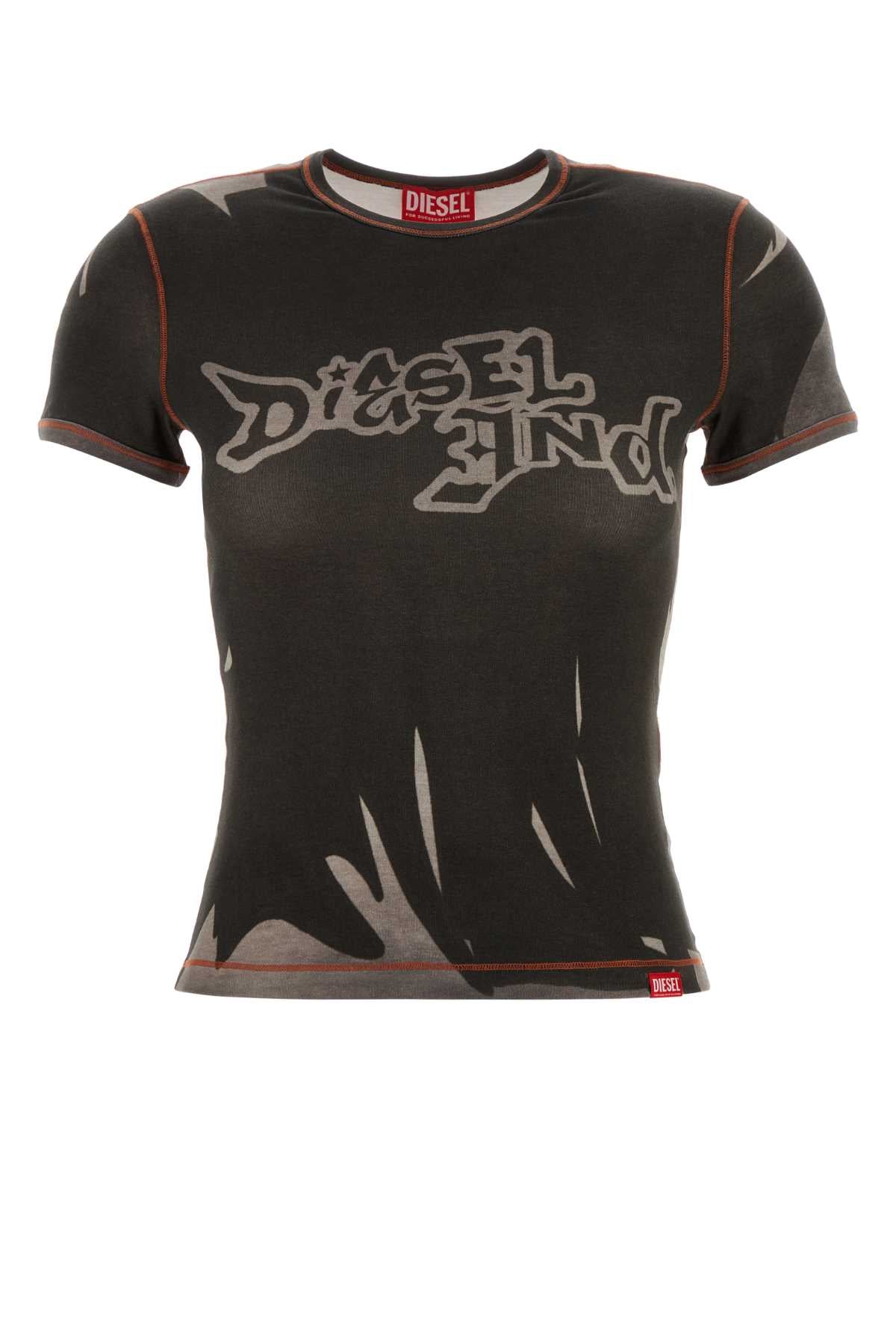 DIESEL Printed Stretch Cotton T-Shirt for Women - FW25