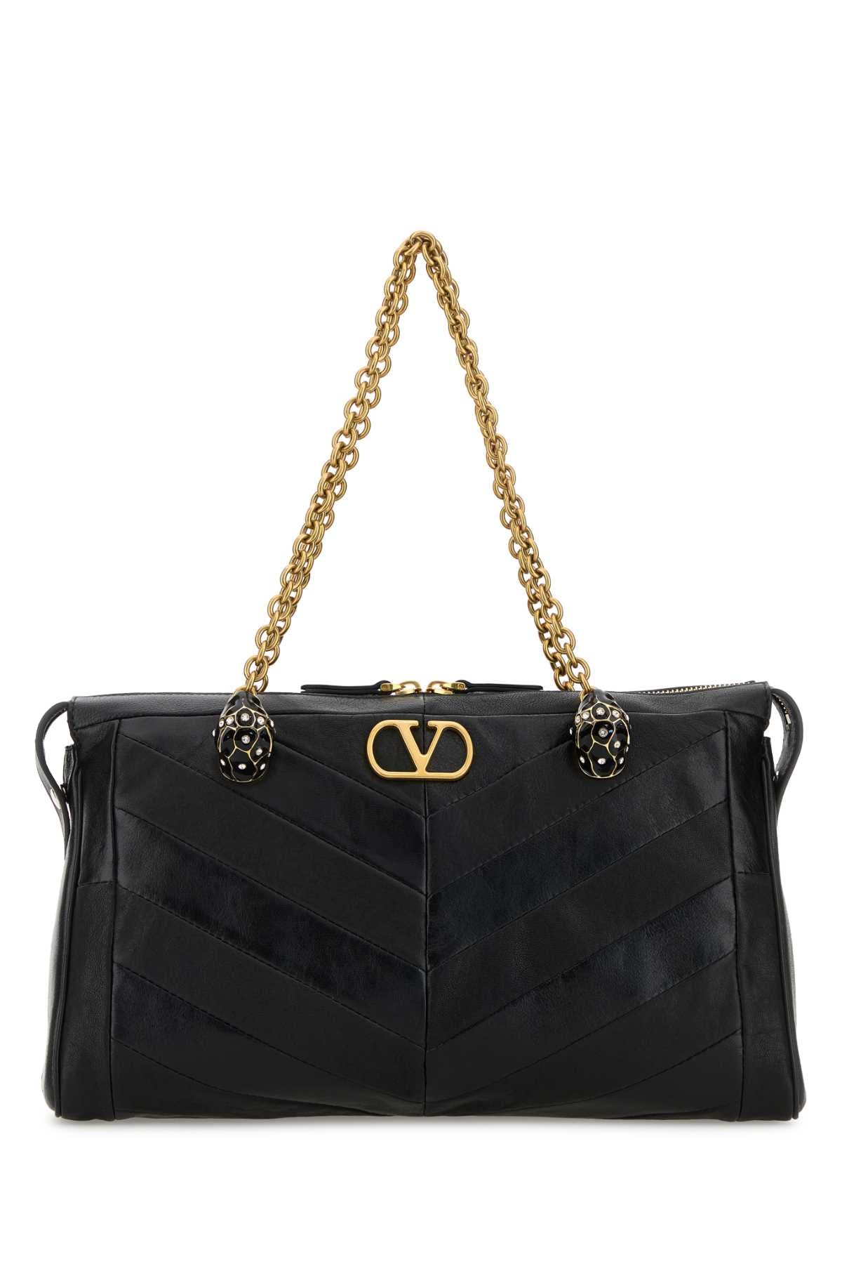 VALENTINO GARAVANI Elegant Black Leather Panthea Shopping Handbag - 35 cm x 21 cm