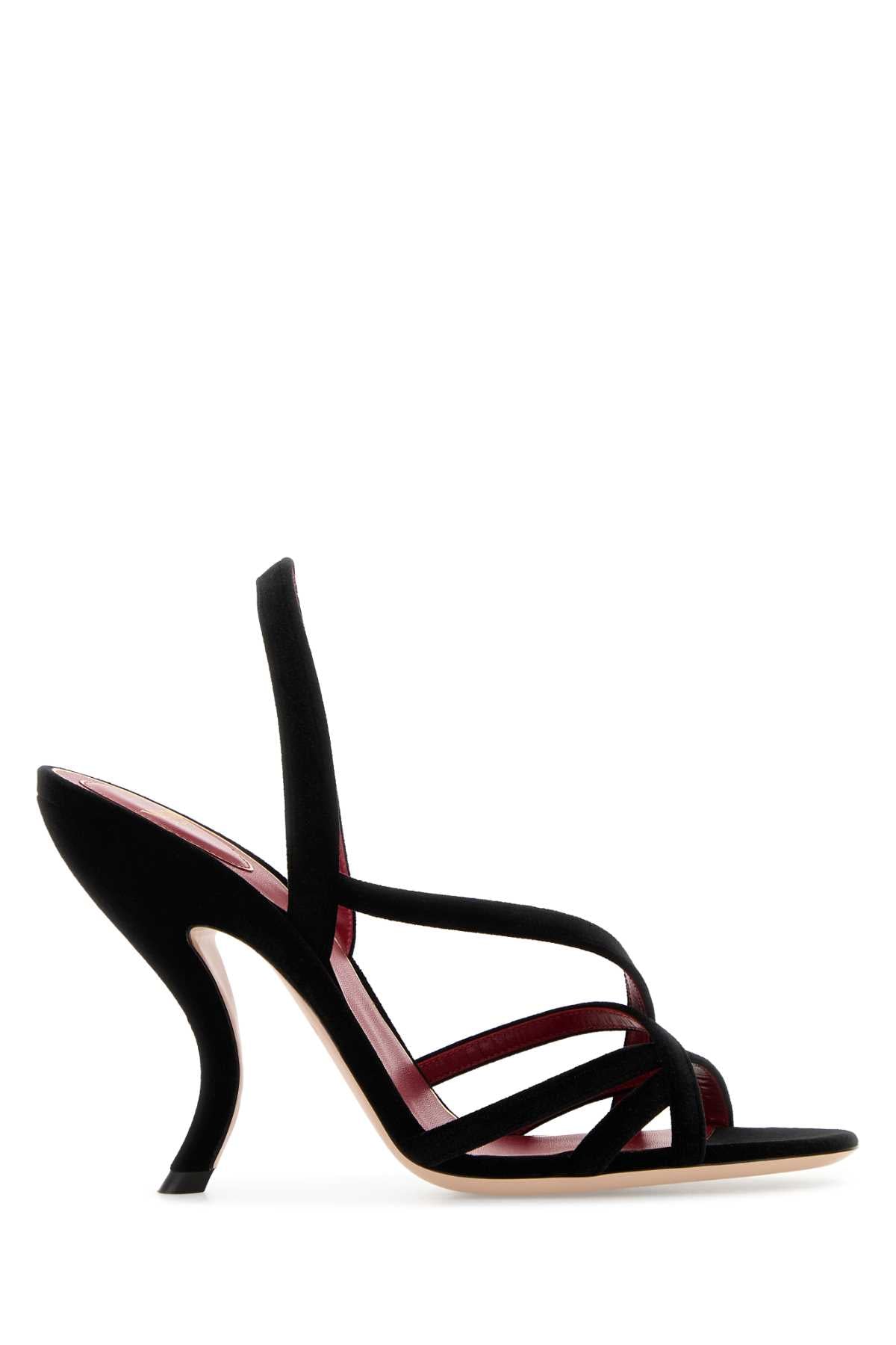 VALENTINO GARAVANI Black Velvet Vlogo Signature Sandals with 10 cm Heel Height