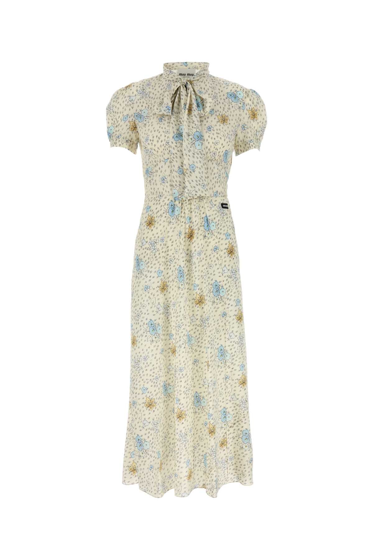 MIU MIU Floral Printed Silk Mini Dress