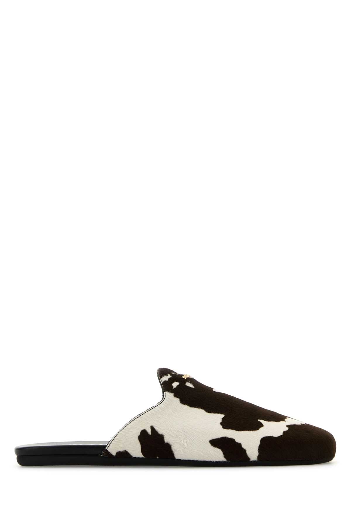 PRADA Animal Print 100% Leather Hair Slippers for Women