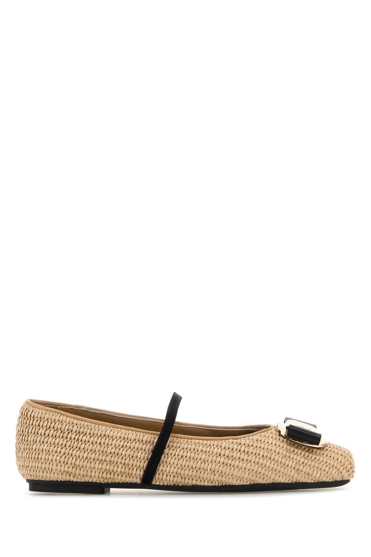 Ferragamo Raffia Zina Ballet Flats