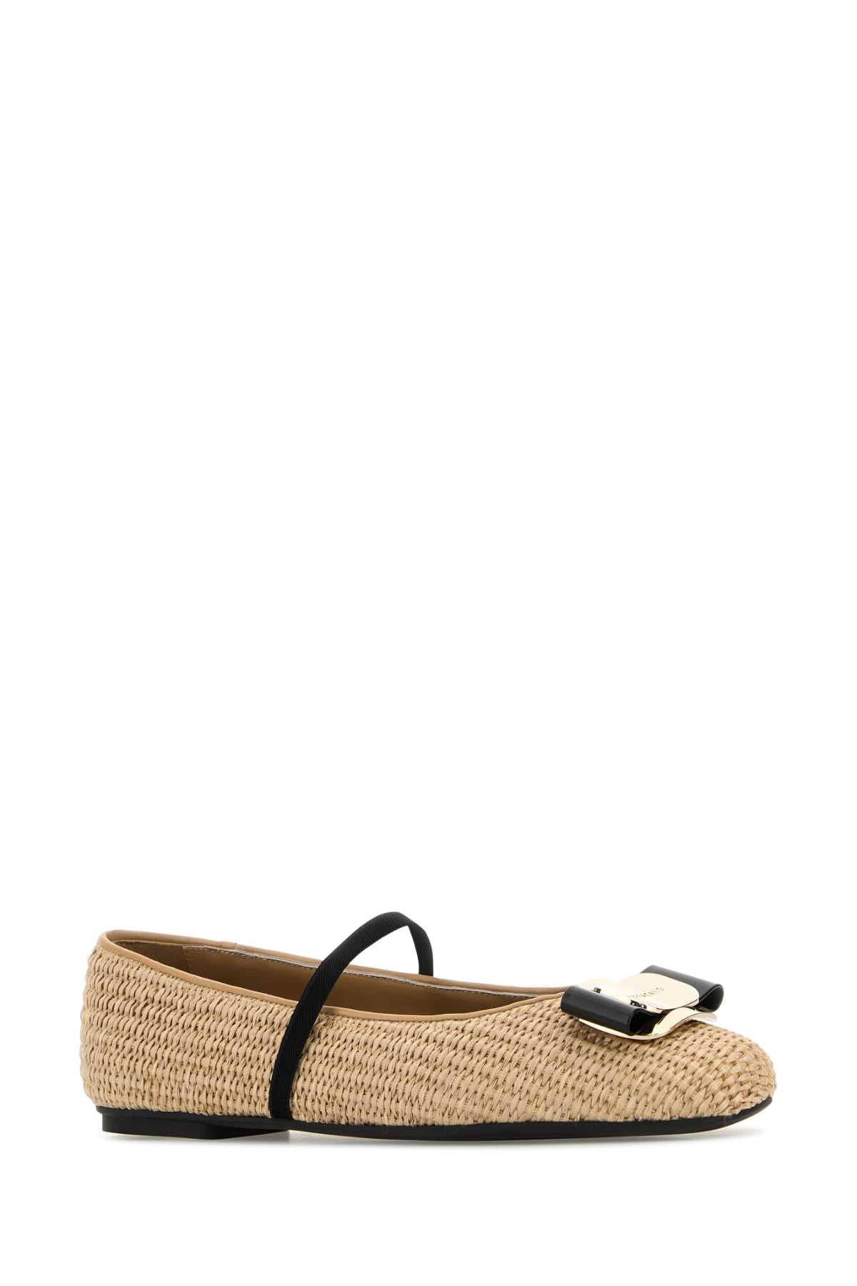 Ferragamo Raffia Zina Ballet Flats