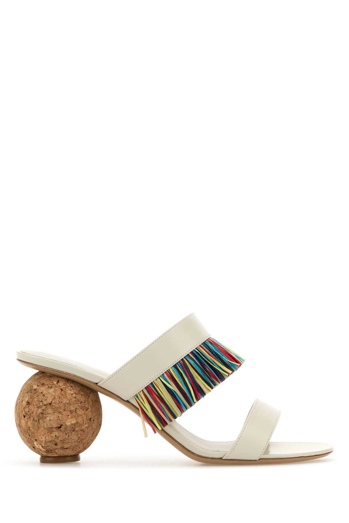 Ferragamo Ivory Leather Flat Slippers with 7.5 cm Heel Height