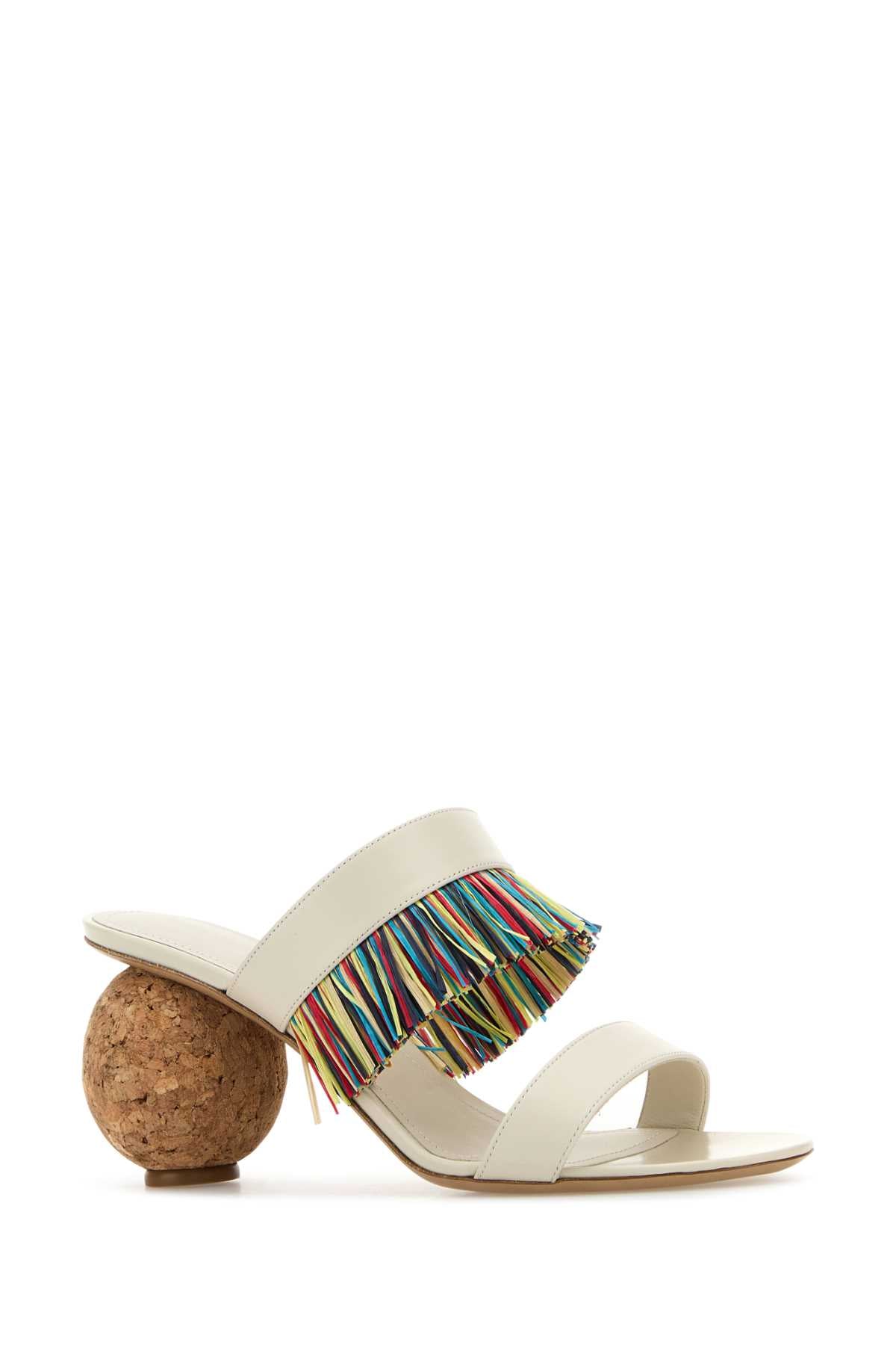 Ferragamo Ivory Leather Flat Slippers with 7.5 cm Heel Height