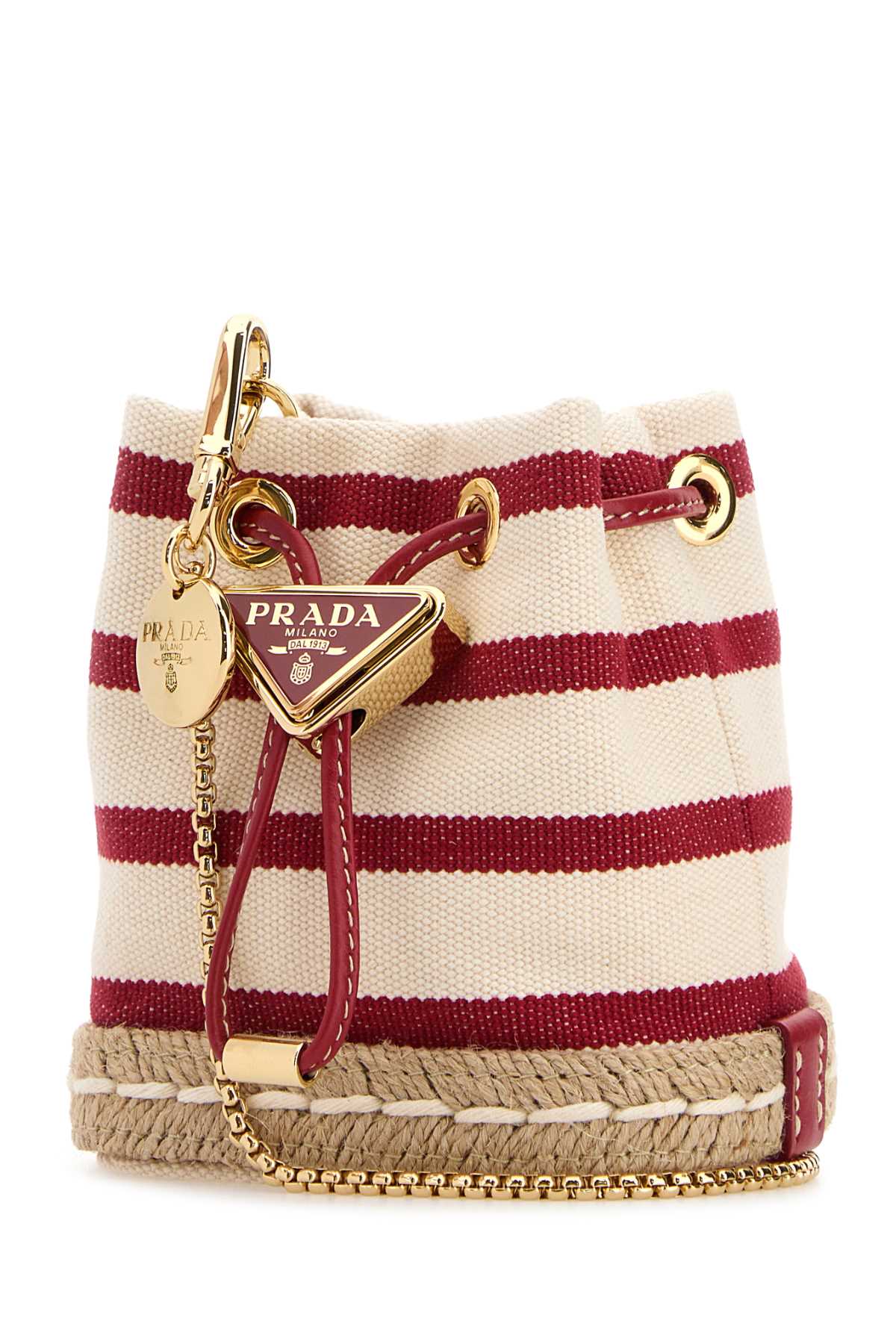 PRADA Mini Embroidered Canvas Bucket Handbag