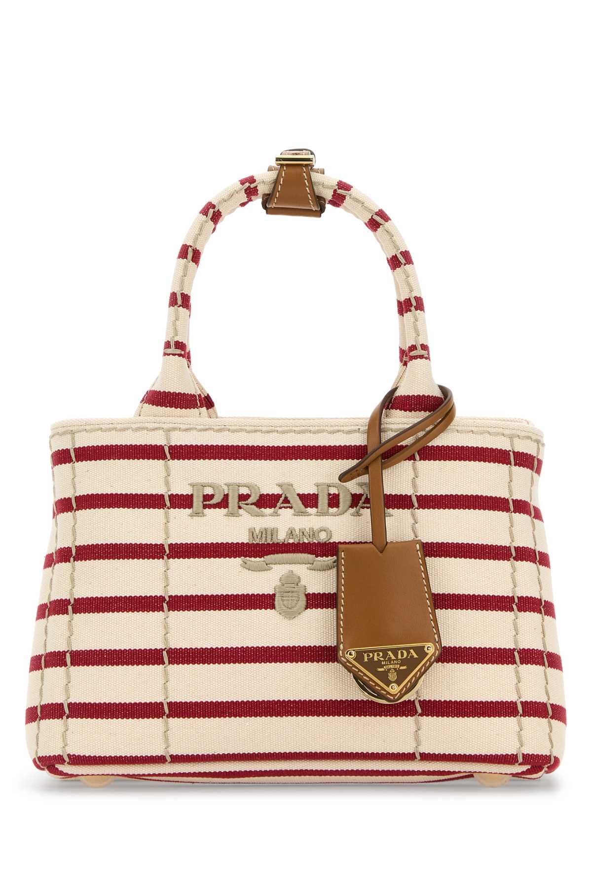 PRADA Embroidered Canvas Mini Handbag - 24 cm x 15 cm x 11 cm