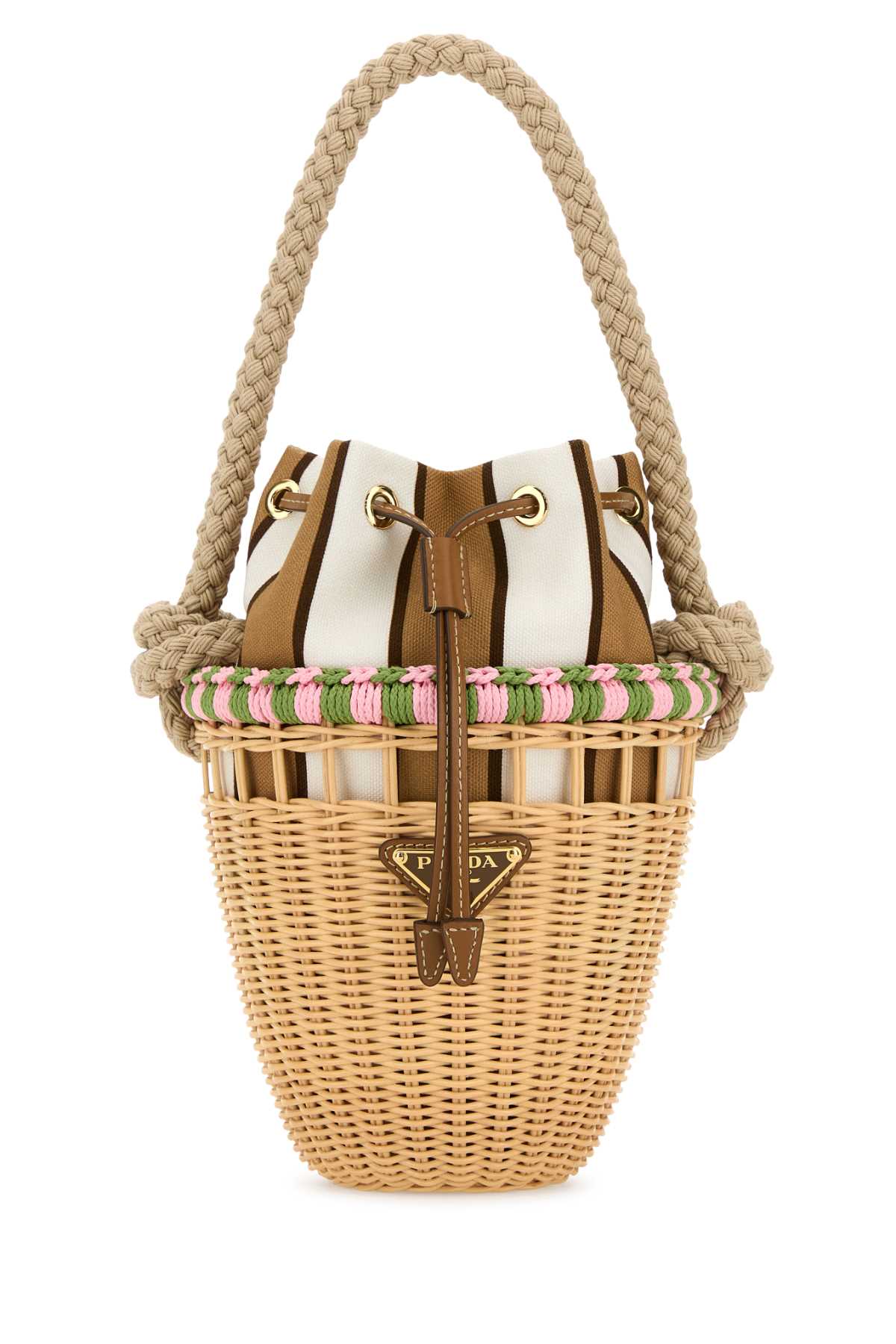 PRADA Chic Wicker Mini Bucket Handbag - 7x17x7 cm