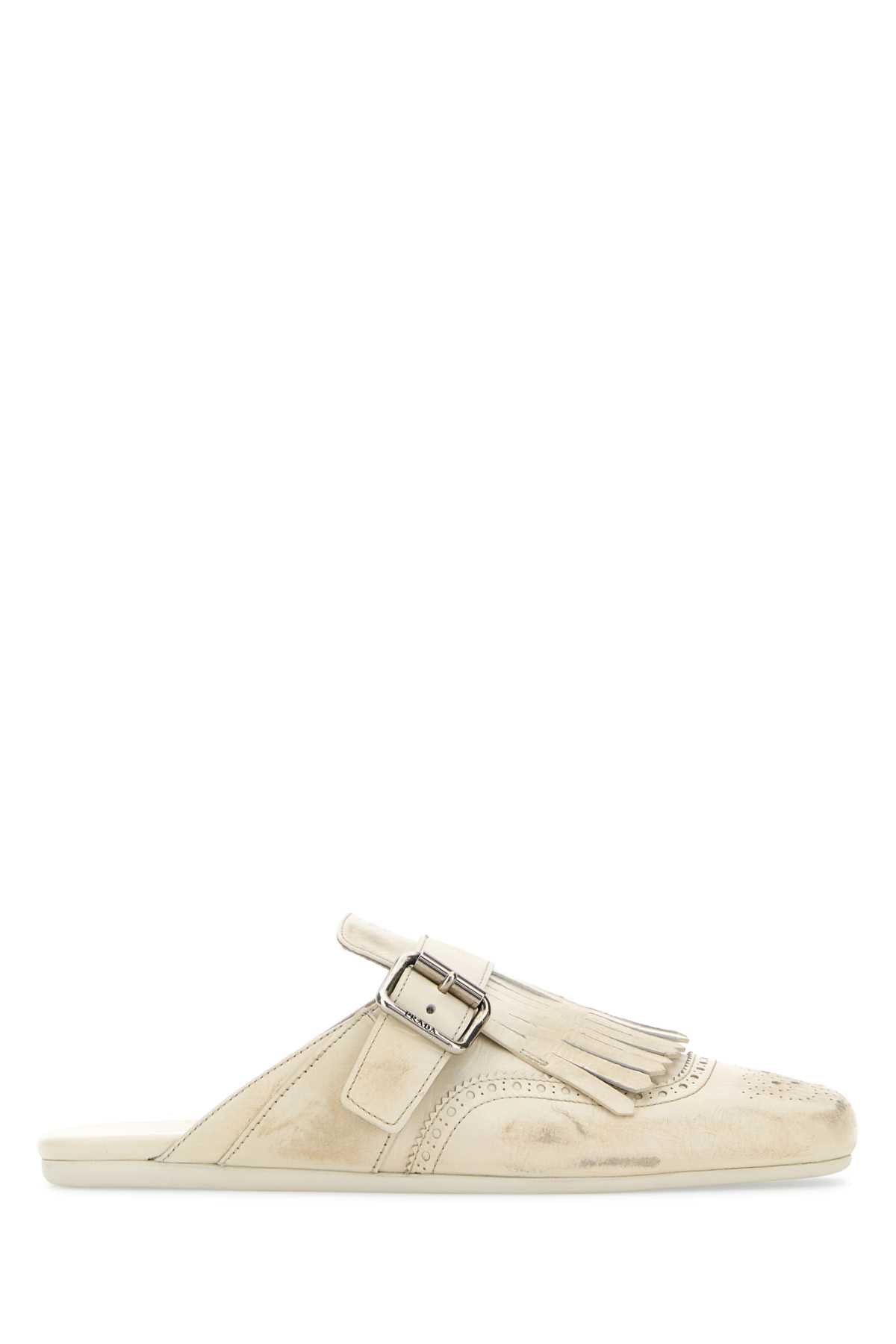 PRADA Ivory Leather Shuffle Slippers for Women