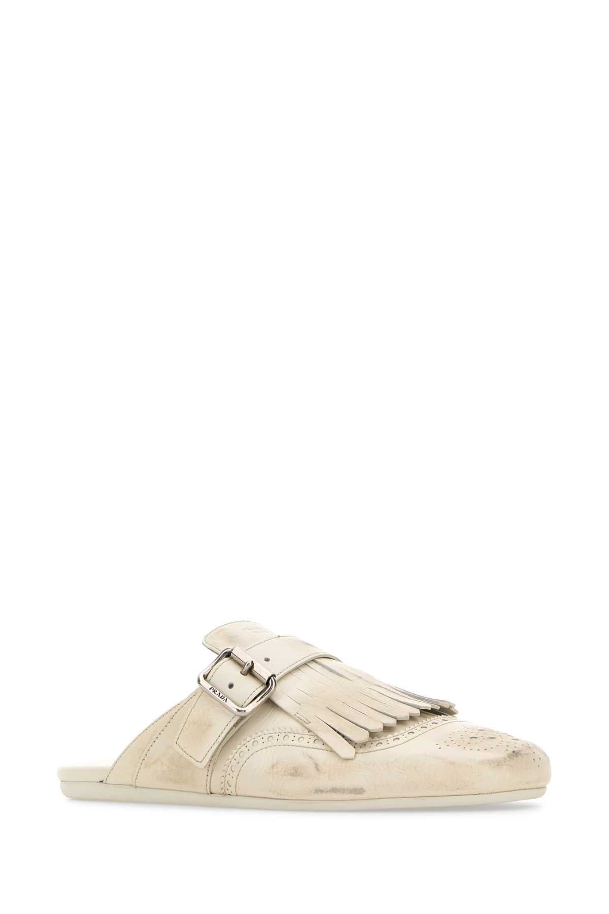 PRADA Ivory Leather Shuffle Slippers for Women