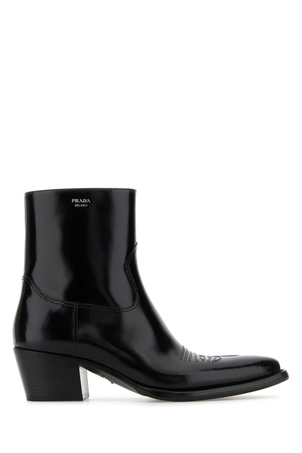PRADA Elegant Leather Boots with 5 cm Heel for Women