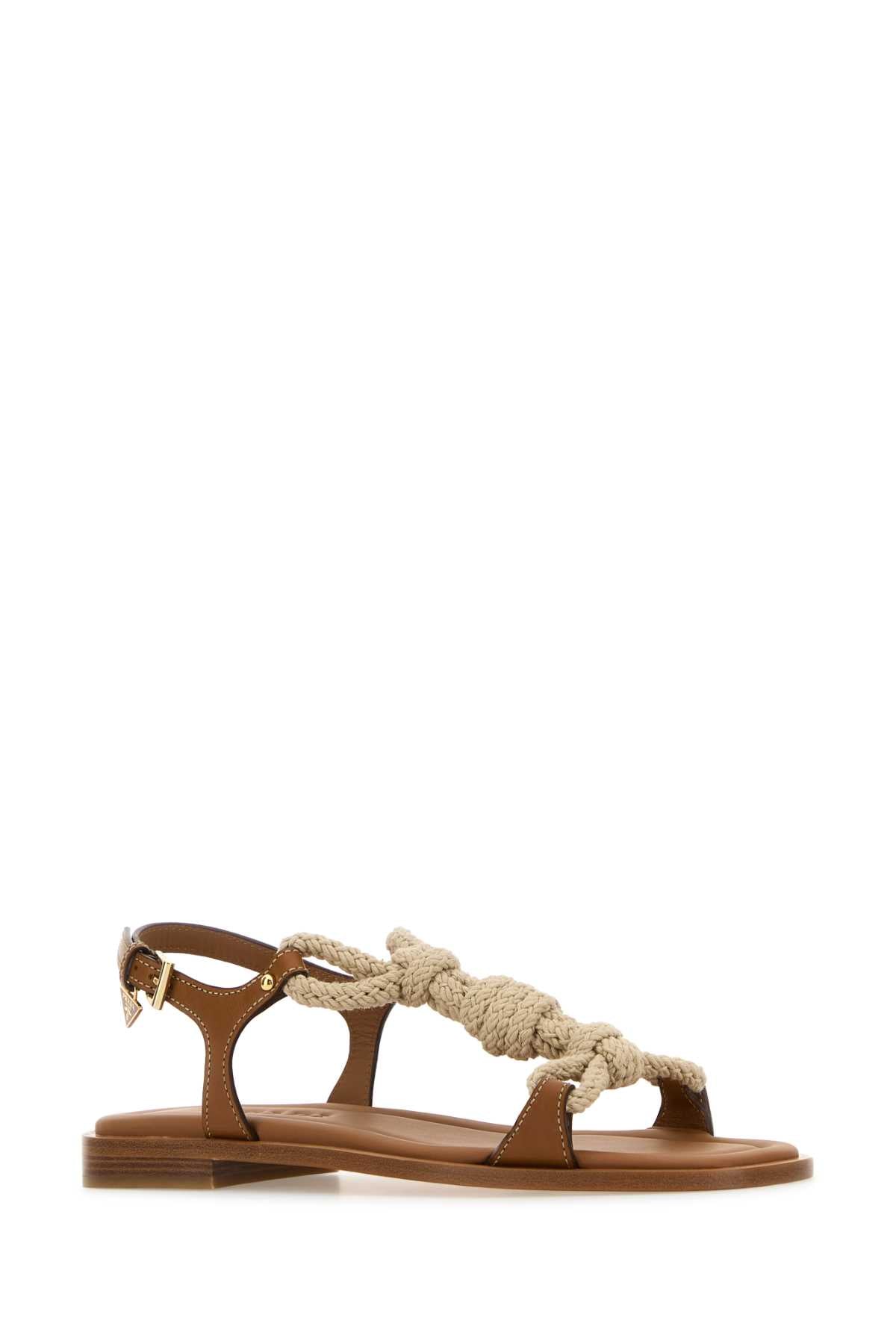 PRADA Two-tone Fabric and Leather Sandals for Women