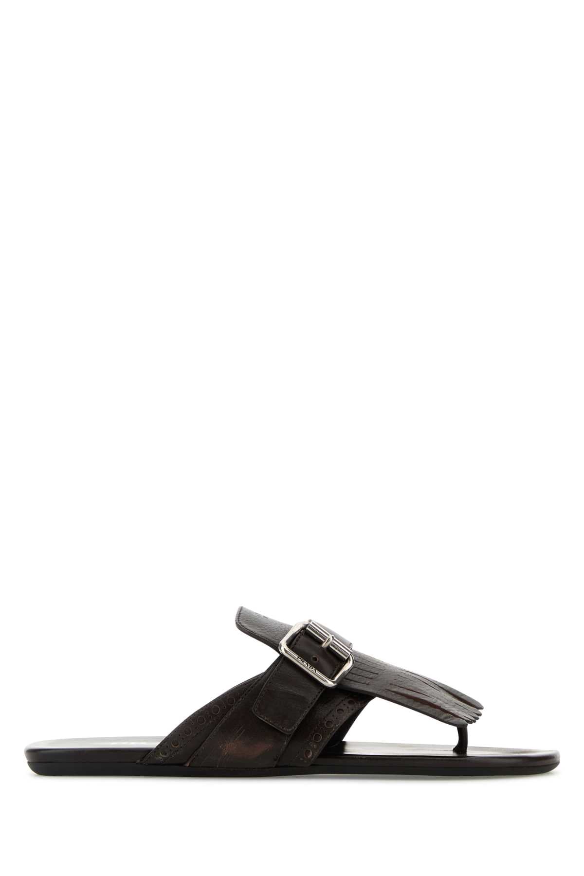 PRADA Leather Shuffle Thong Slippers for Women