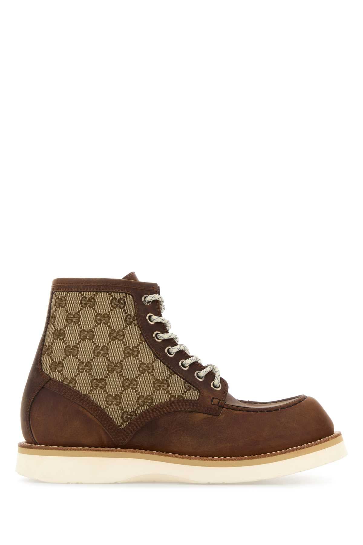 GUCCI Multicolor Fabric and Leather Ankle Boots for Men