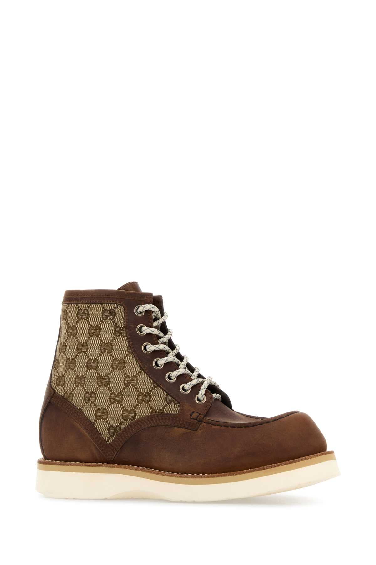 GUCCI Multicolor Fabric and Leather Ankle Boots for Men