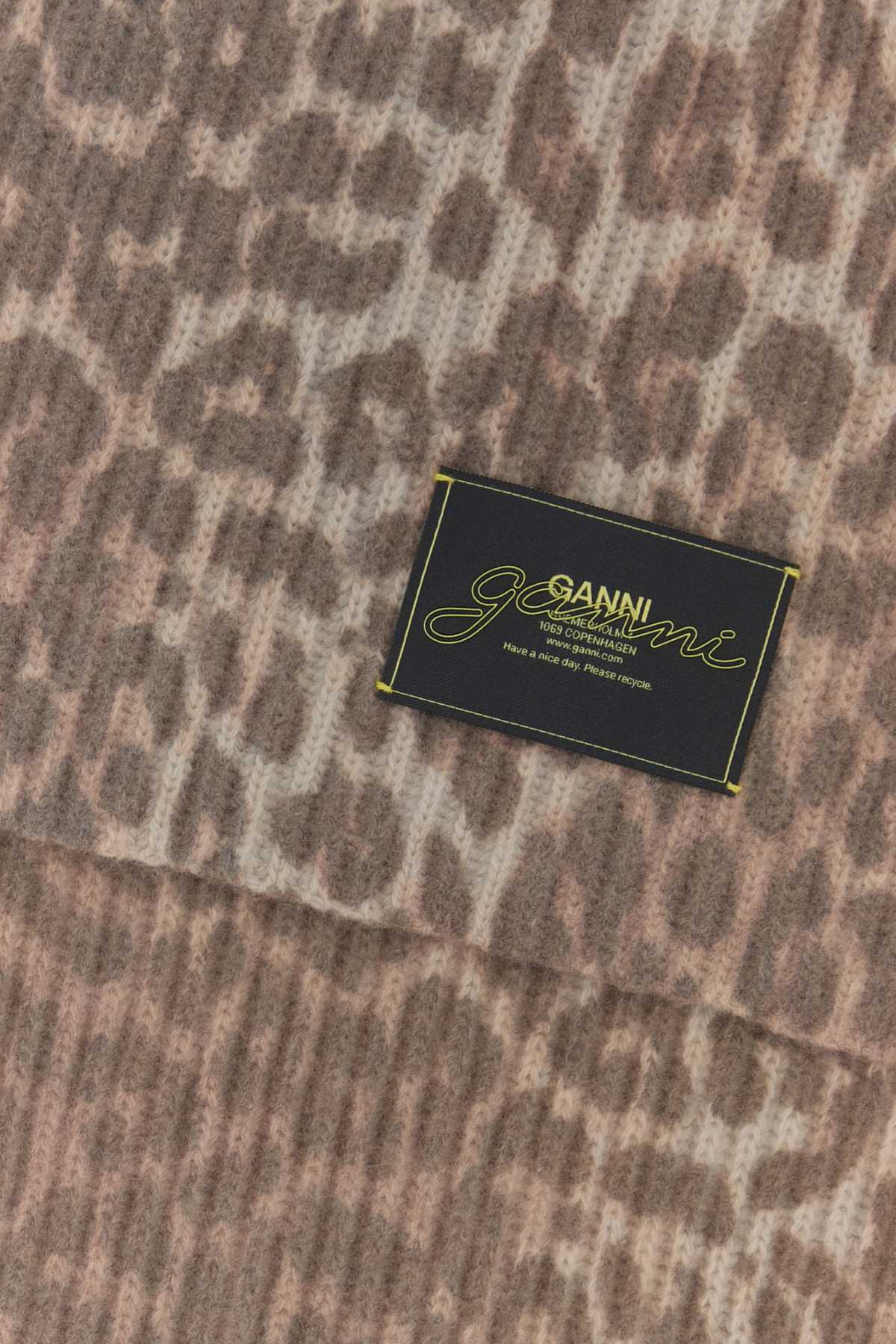 GANNI Printed Wool Blend Scarf - 170 cm x 24 cm