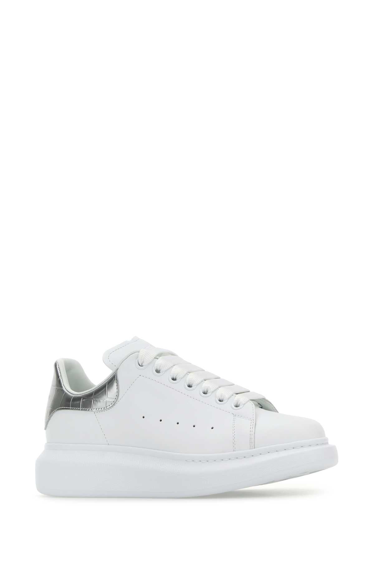 ALEXANDER MCQUEEN Elegant Leather Sneakers with Silver Accents