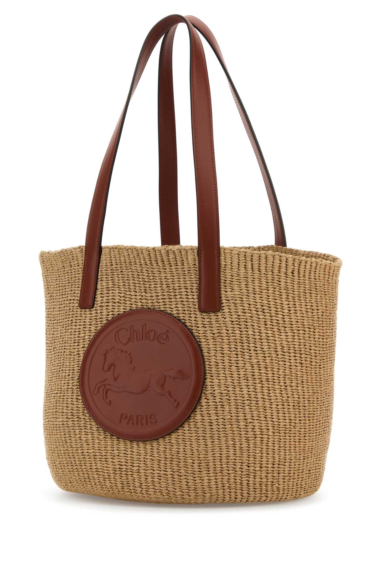CHLOE Large Raffia Horse Medal Bucket Handbag (35cm x 30cm x 25cm)