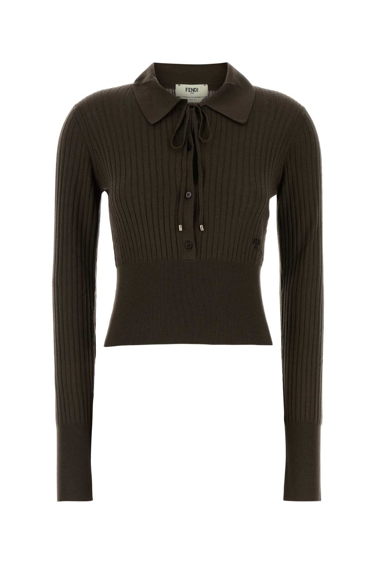 FENDI Mud Stretch Wool Polo Shirt for Women
