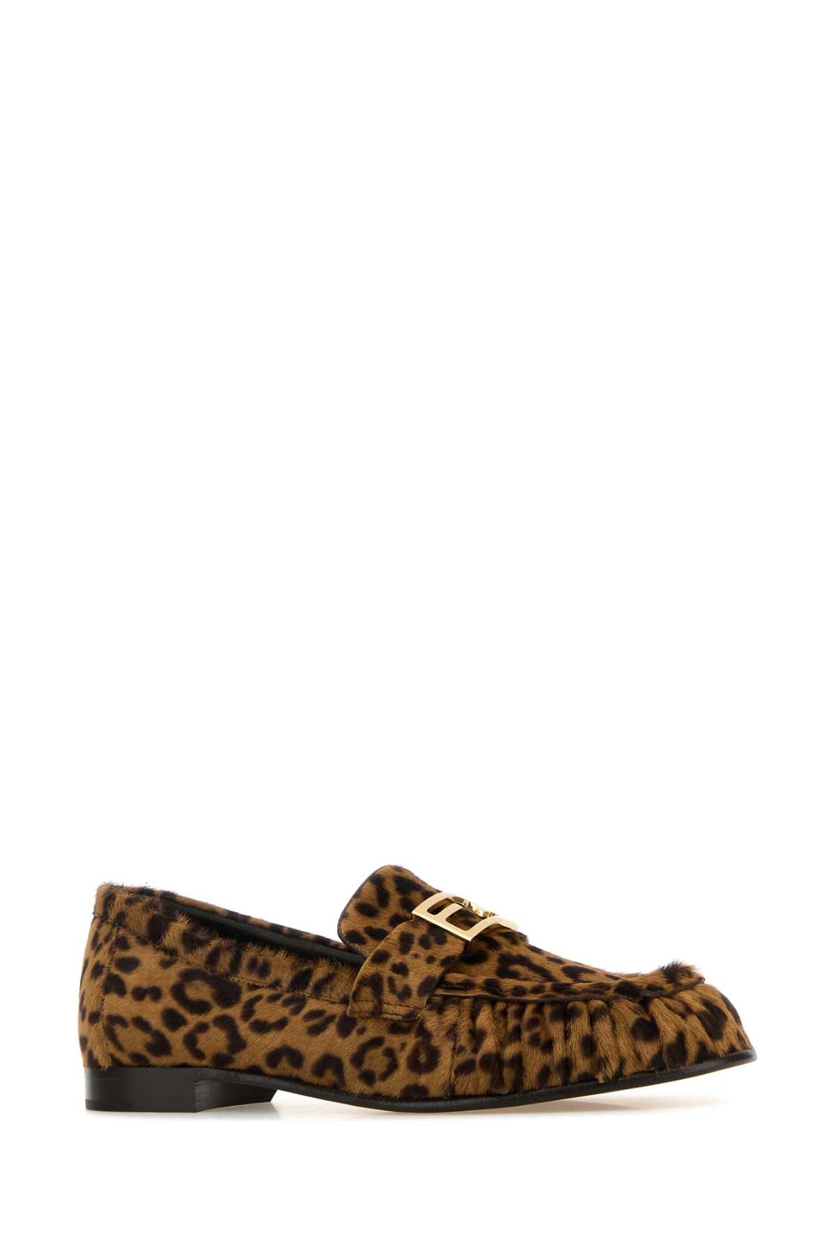 FENDI Printed Leather Hair Baguette Loafers
