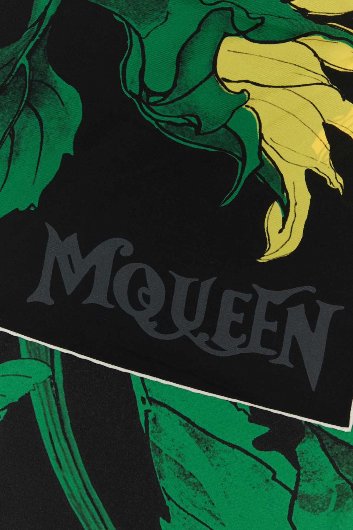 ALEXANDER MCQUEEN Floral Printed Silk Foulard 90x90 cm