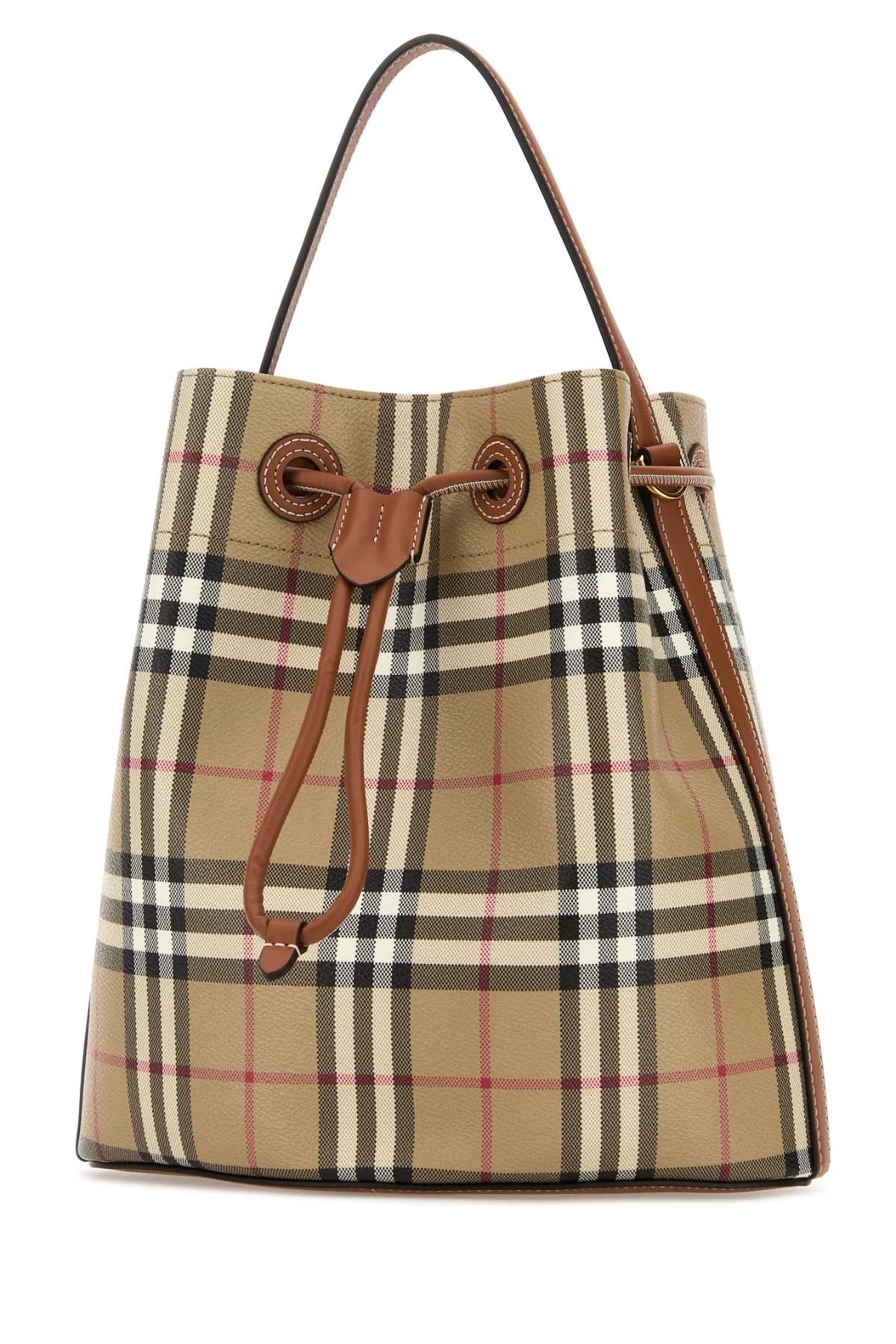 BURBERRY Check Printed Canvas Bucket Handbag - 29x28x10 cm