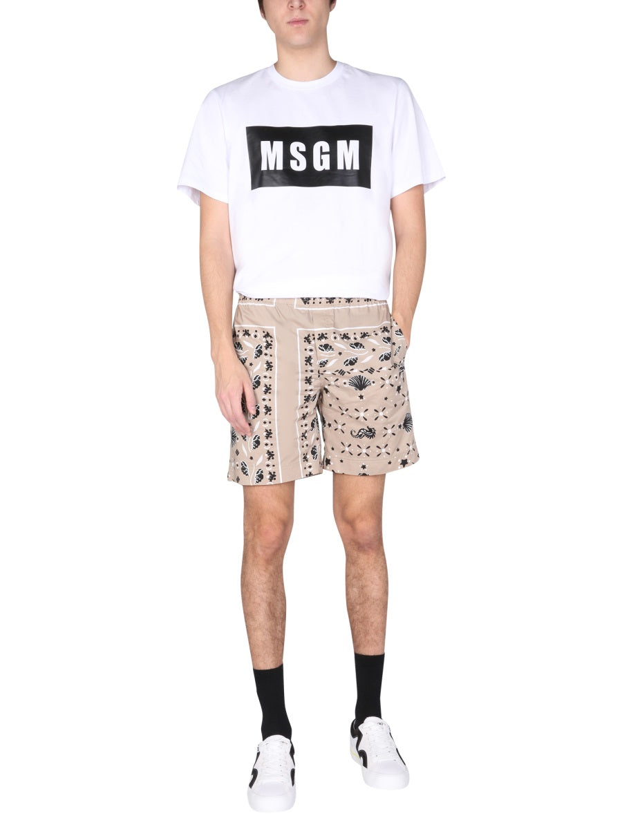 MSGM Men's Logo Box Print T-Shirt